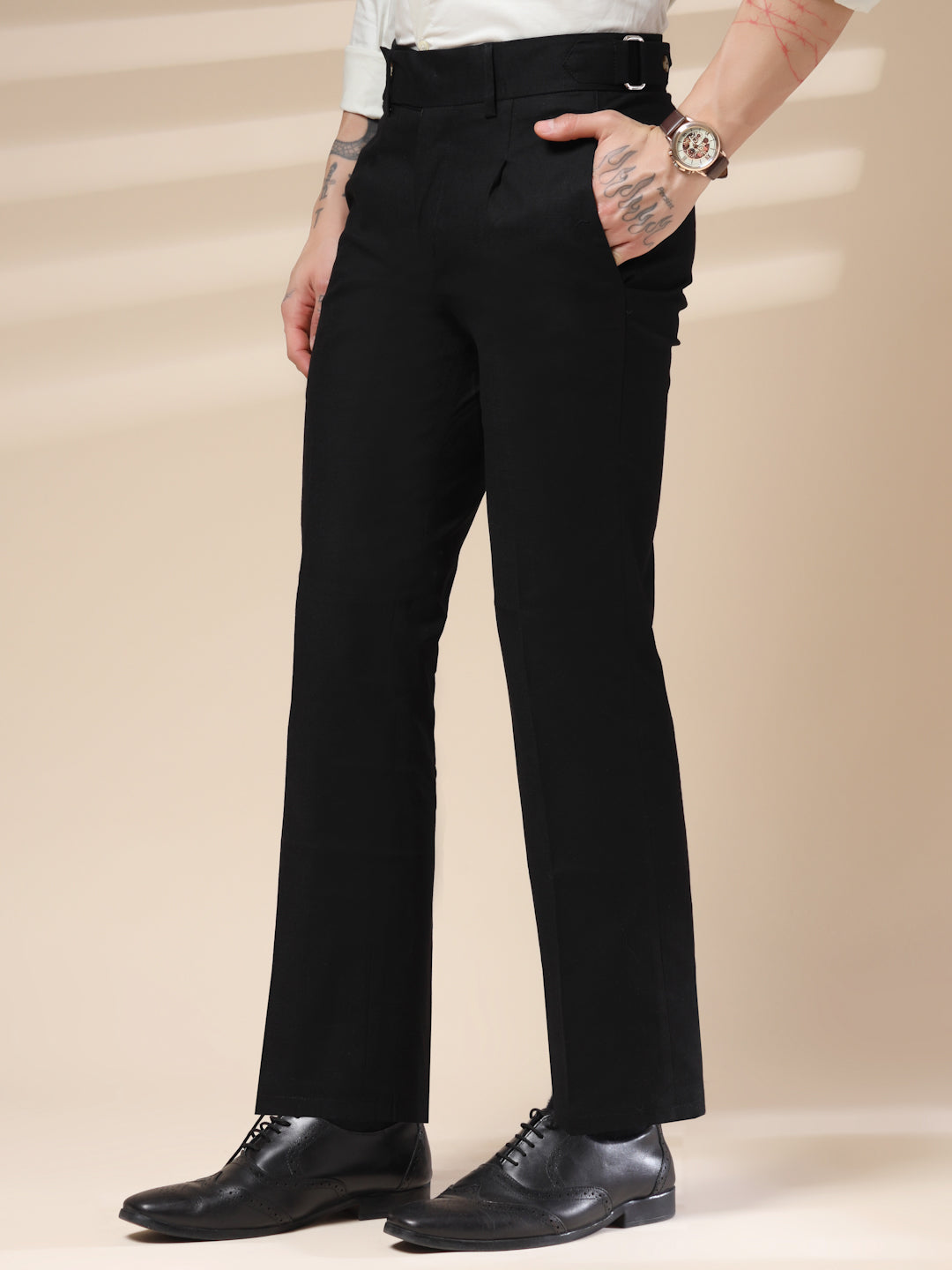Black Oxford Linen Gurkha Pants | Boot Cut Fit by ITALIAN VEGA®