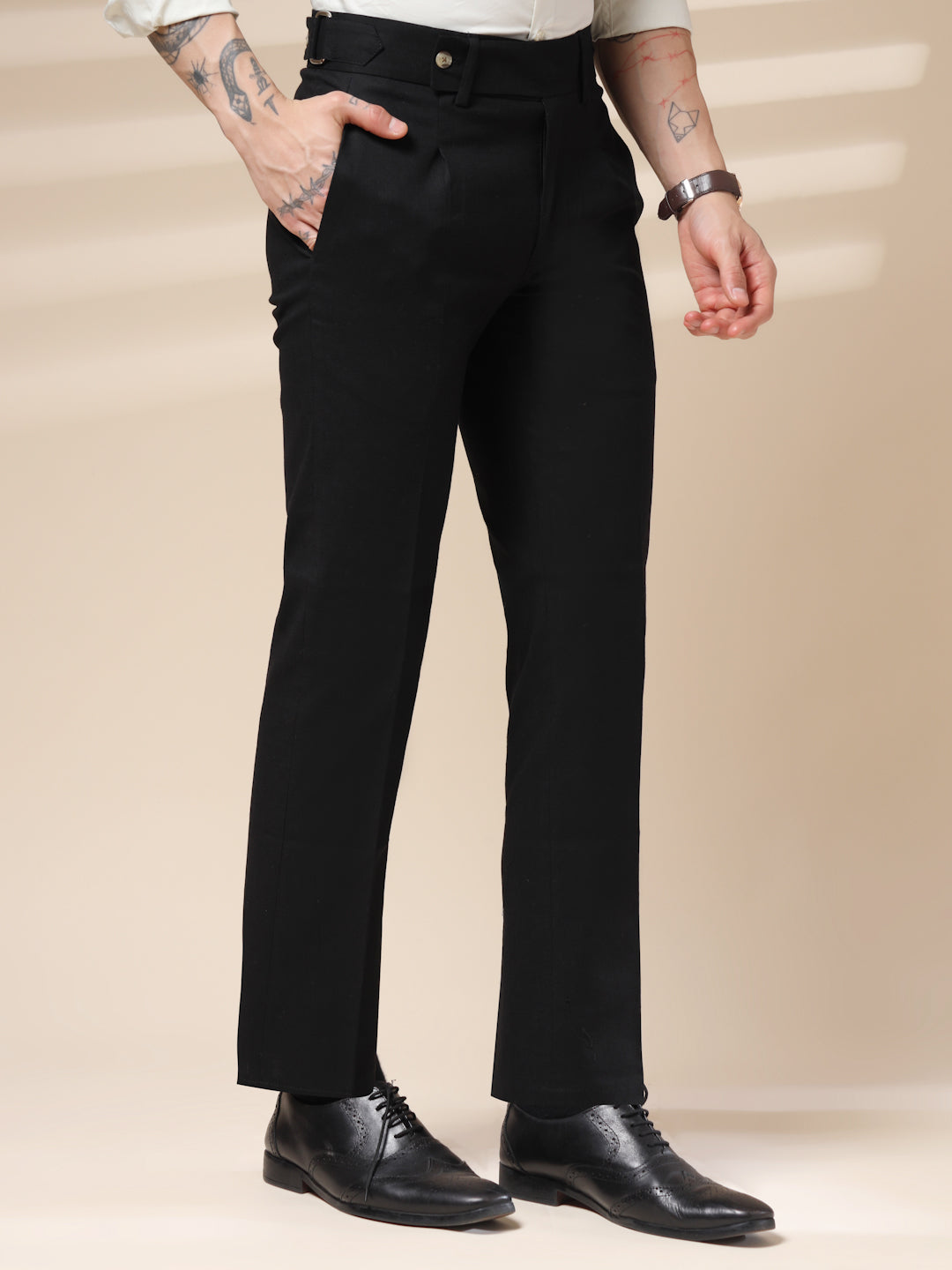 Black Oxford Linen Gurkha Pants | Boot Cut Fit by ITALIAN VEGA®