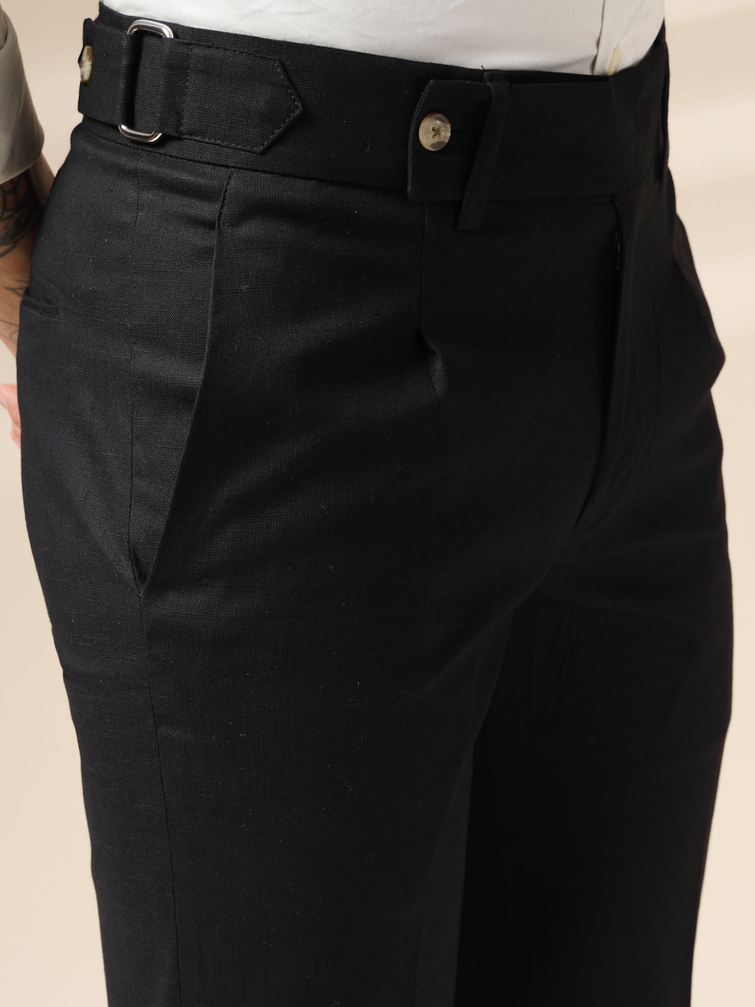 Black Oxford Linen Gurkha Pants | Boot Cut Fit by ITALIAN VEGA®