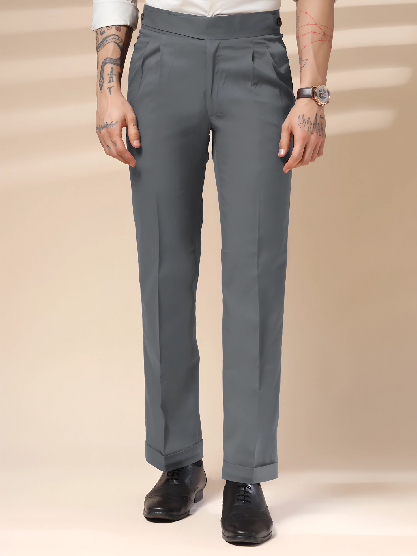 Stone Grey Classic Buttoned Gurkha Pants by Italian Vega®