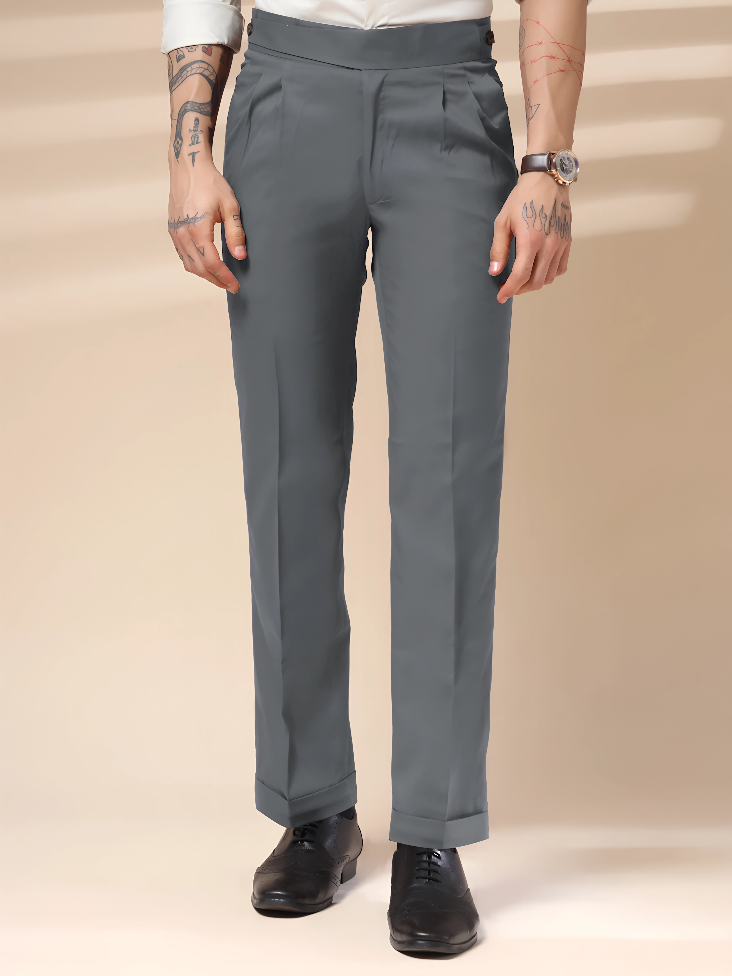 Stone Grey Classic Buttoned Gurkha Pants by ITALIAN VEGA®