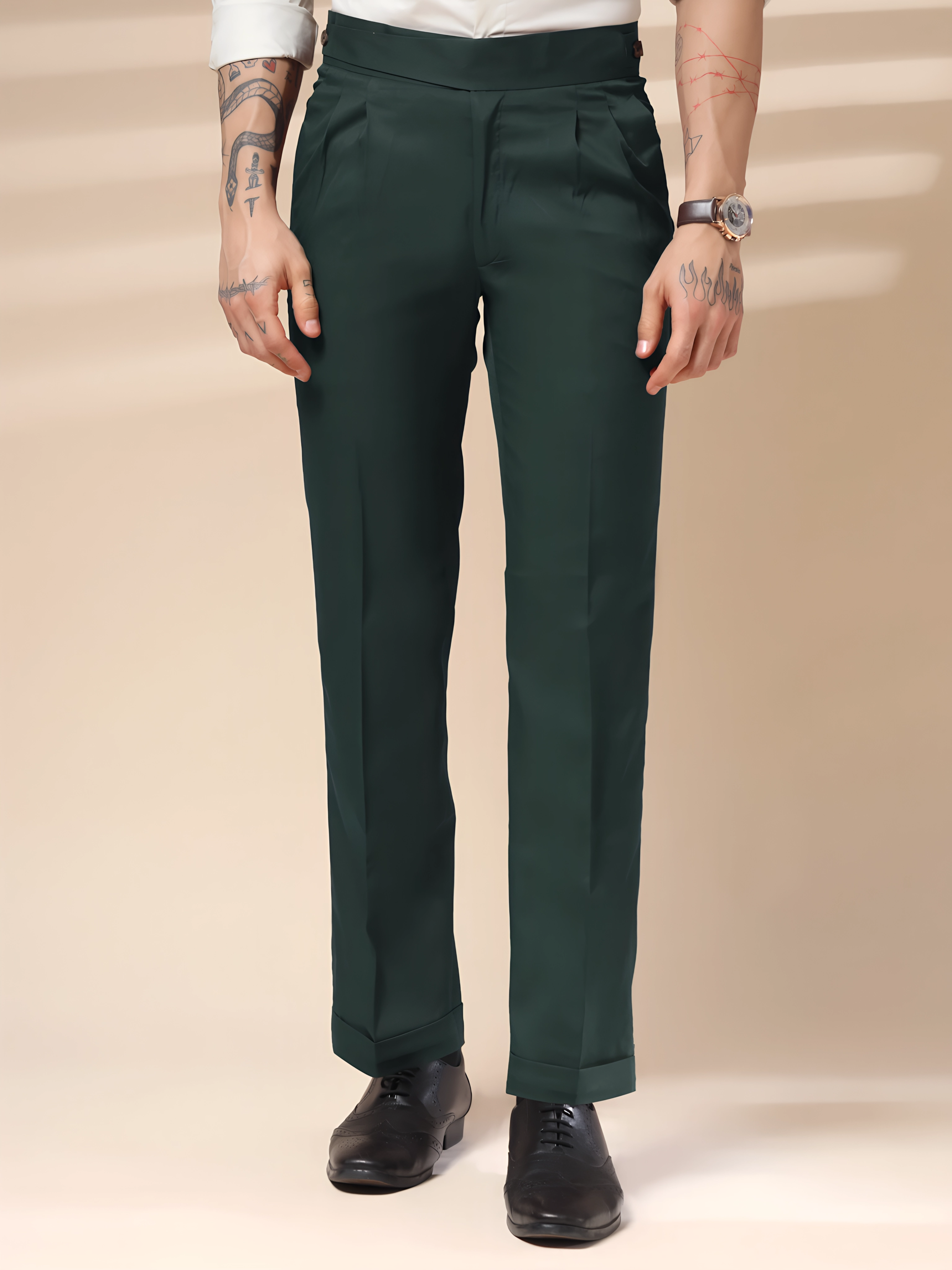 Bottle Green Classic Buttoned Gurkha Pants by ITALIAN VEGA®