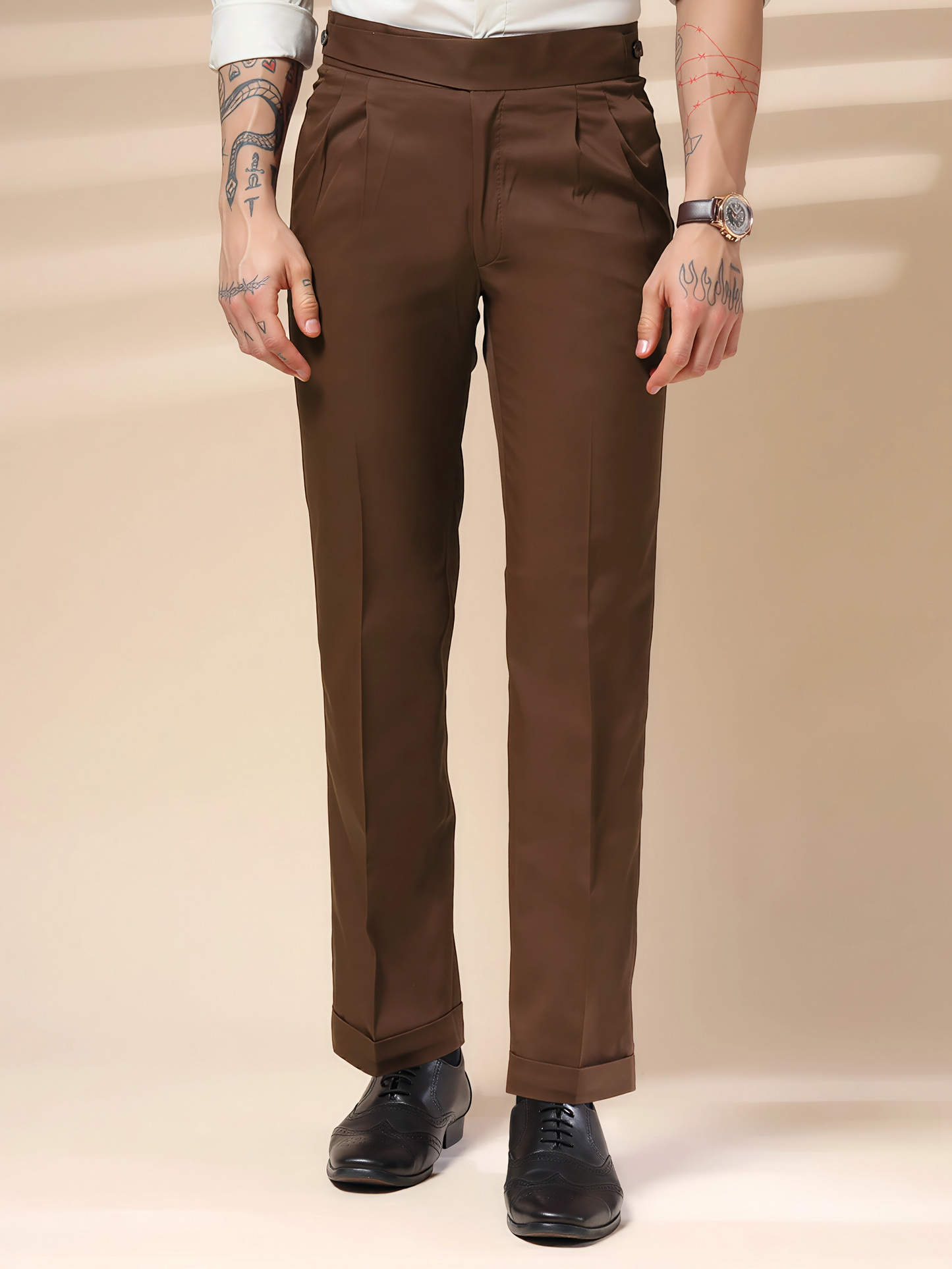 Brown Classic Buttoned Gurkha Pants by Italian Vega®