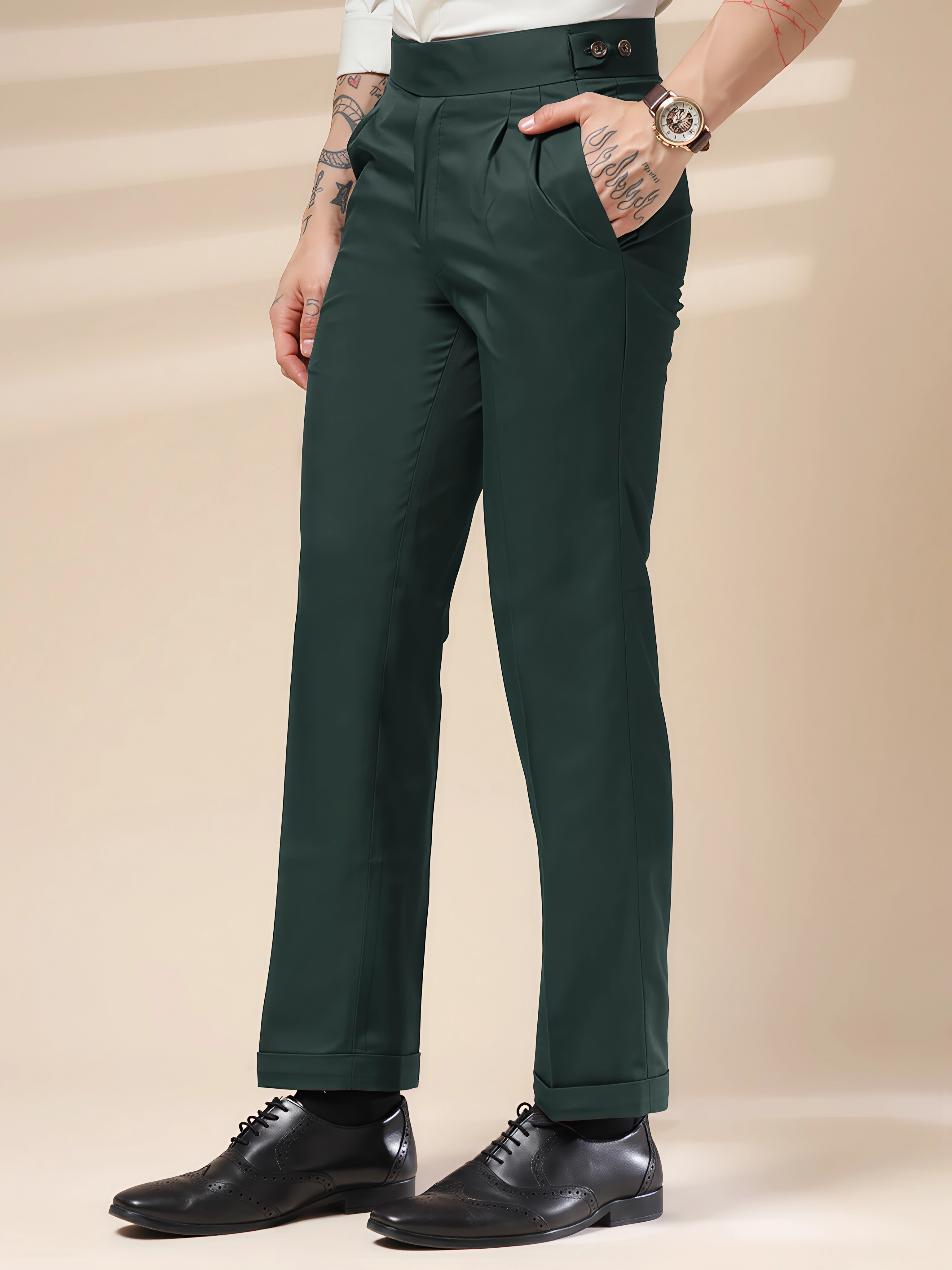 Bottle Green Classic Buttoned Gurkha Pants by ITALIAN VEGA®