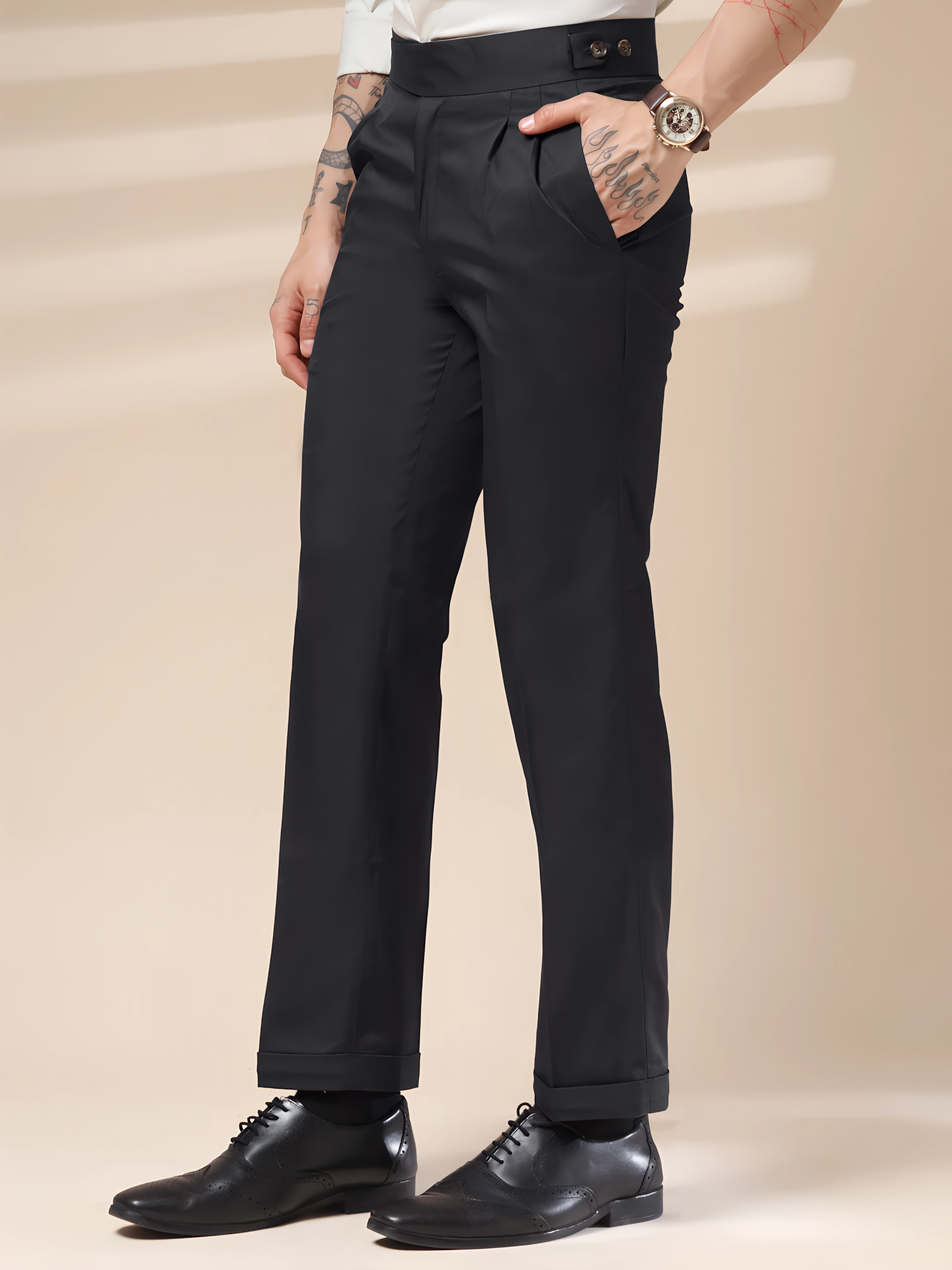 Black Classic Buttoned Gurkha Pants by TALIAN VEGA®