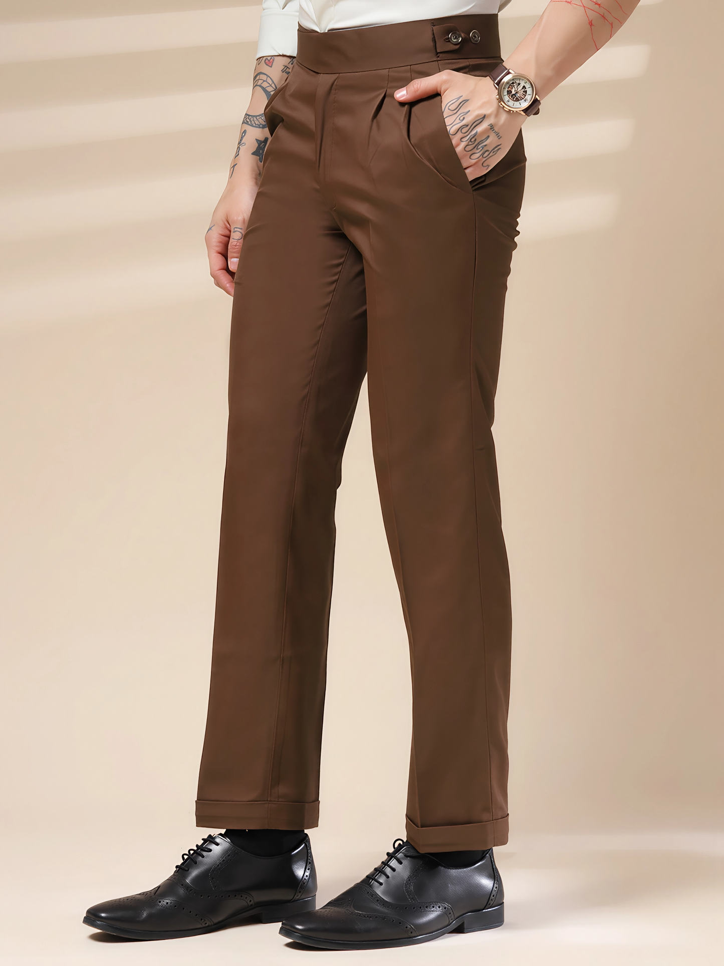 Brown Classic Buttoned Gurkha Pants by Italian Vega®