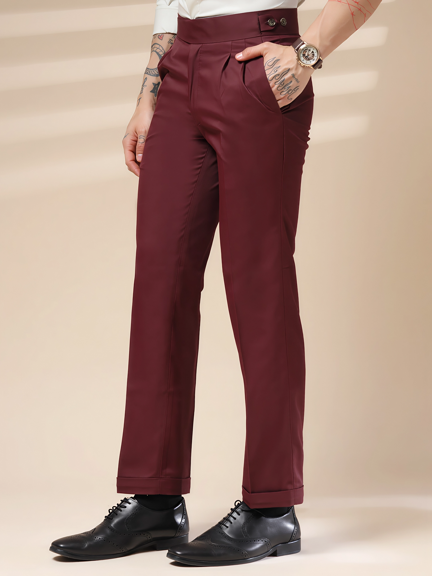Wine Classic Buttoned Gurkha Pants by Italian Vega®