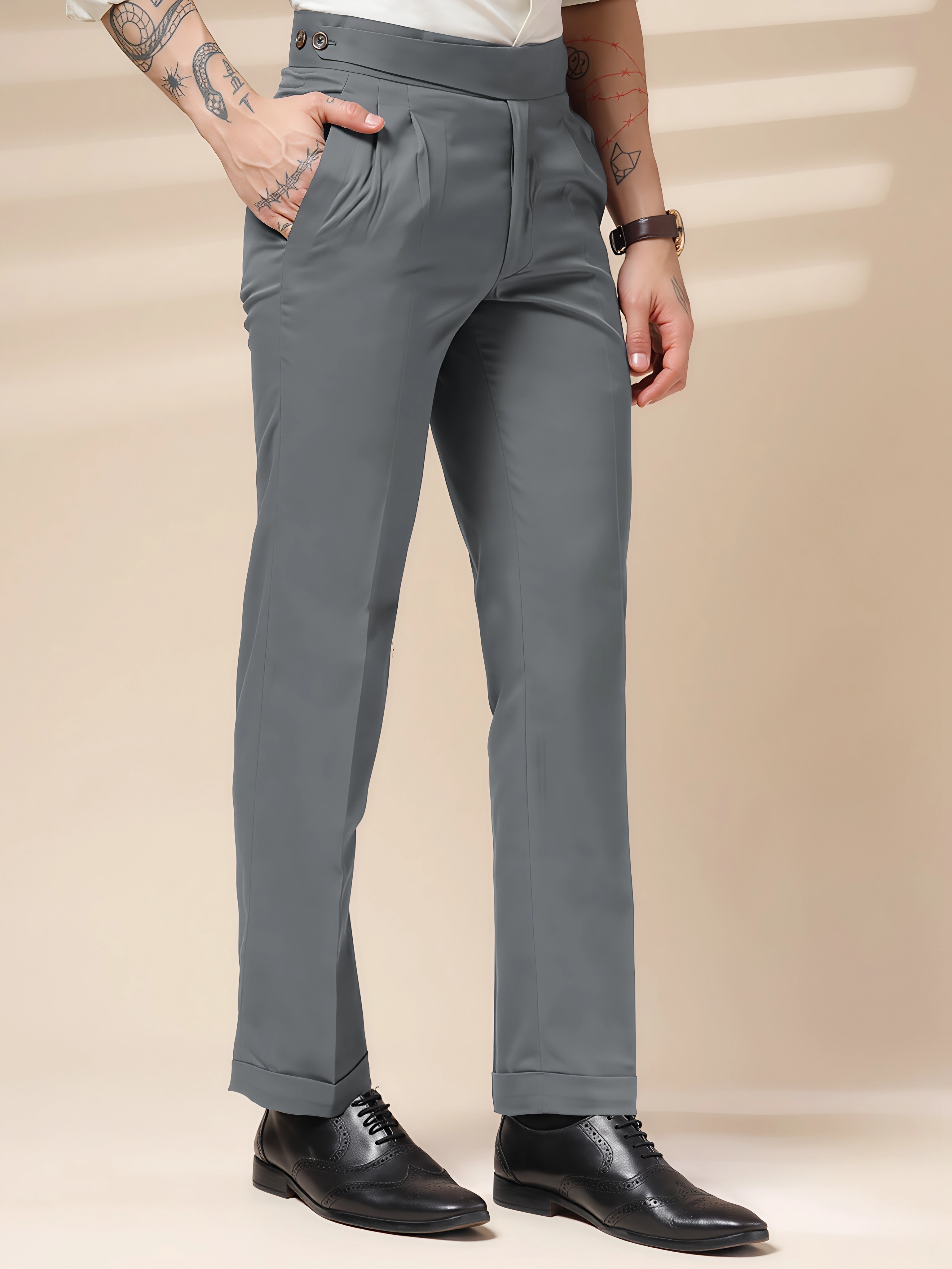 Stone Grey Classic Buttoned Gurkha Pants by ITALIAN VEGA®