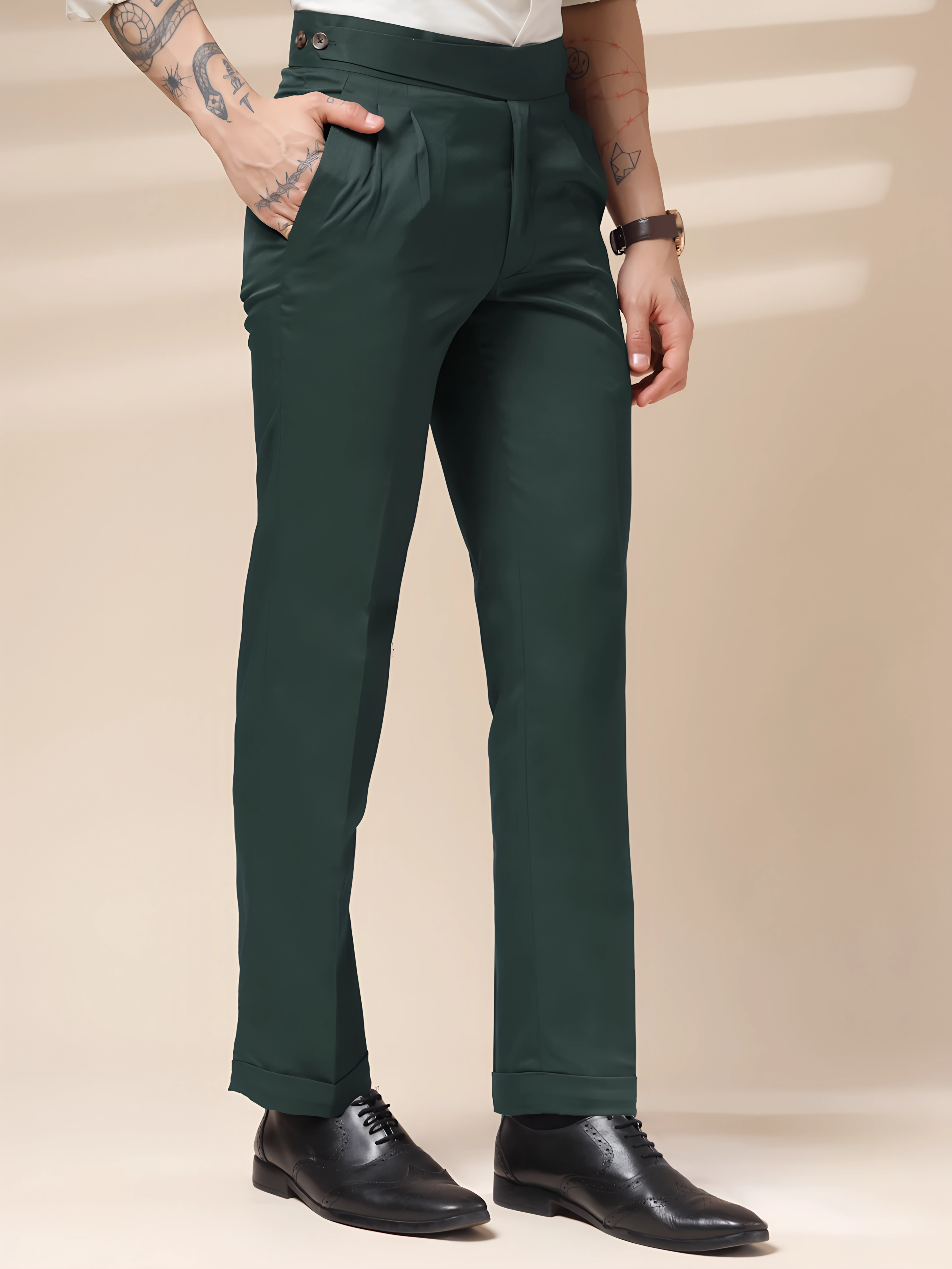 Bottle Green Classic Buttoned Gurkha Pants by ITALIAN VEGA®