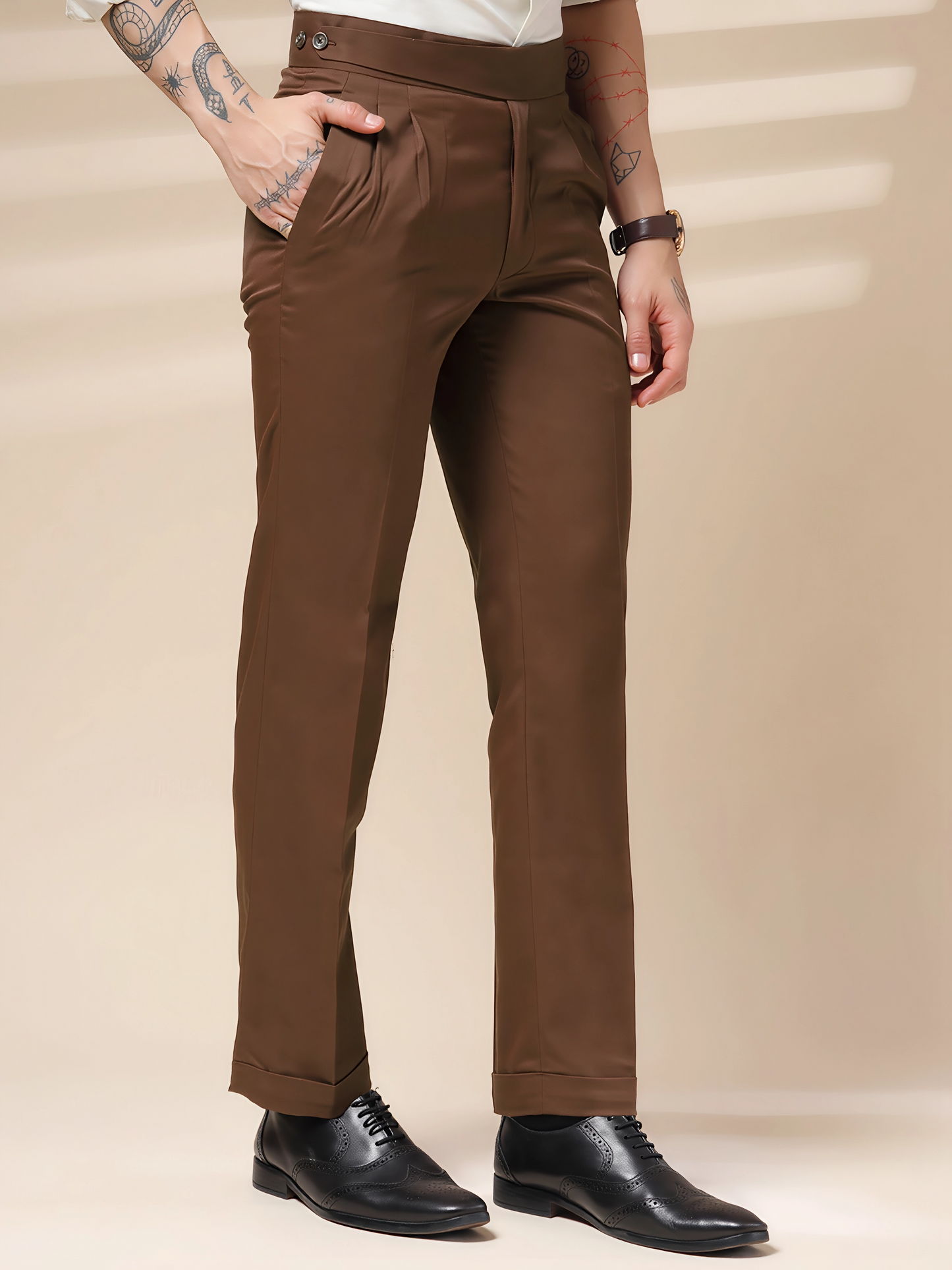 Brown Classic Buttoned Gurkha Pants by Italian Vega®