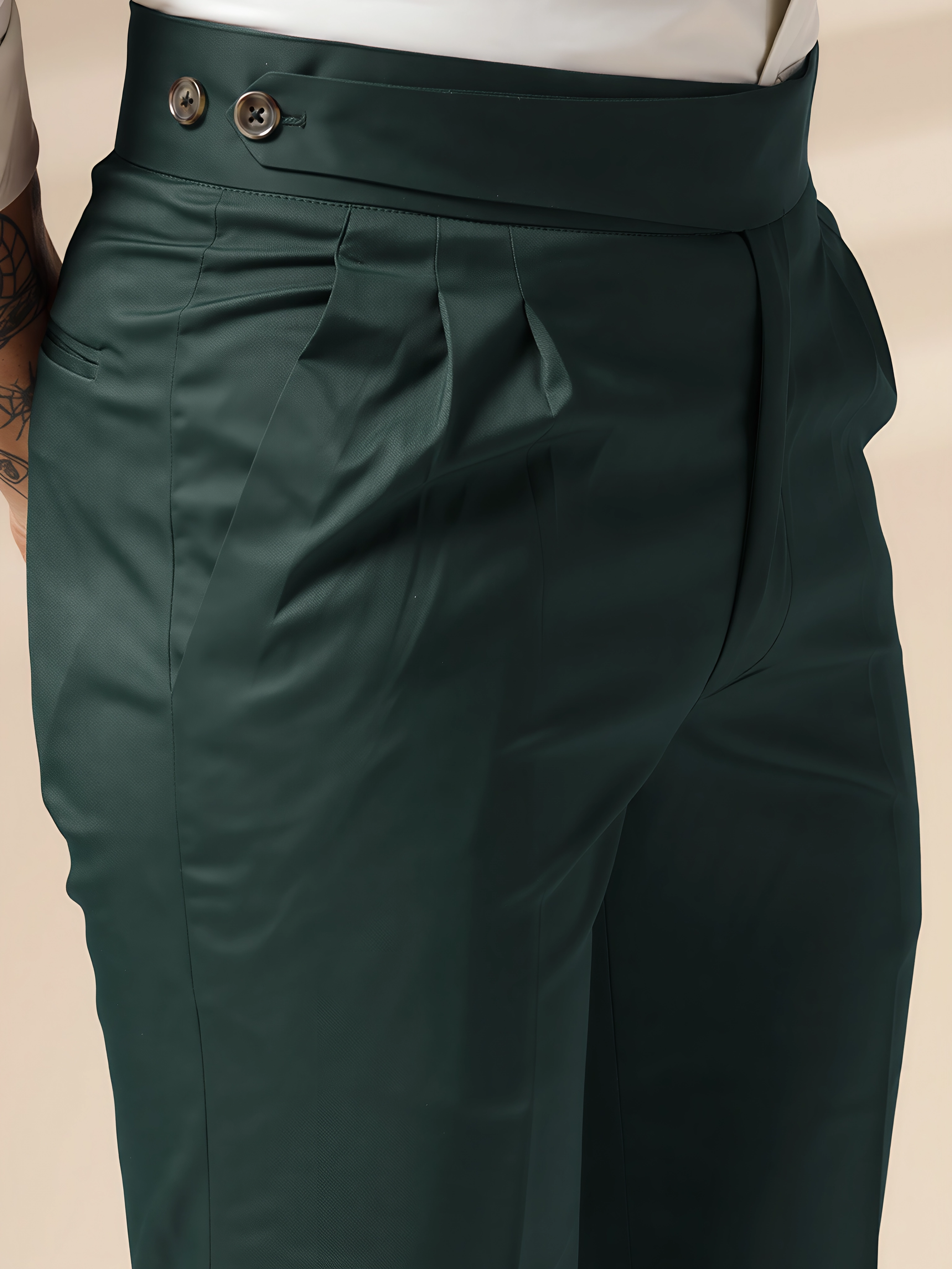 Bottle Green Classic Buttoned Gurkha Pants by ITALIAN VEGA®