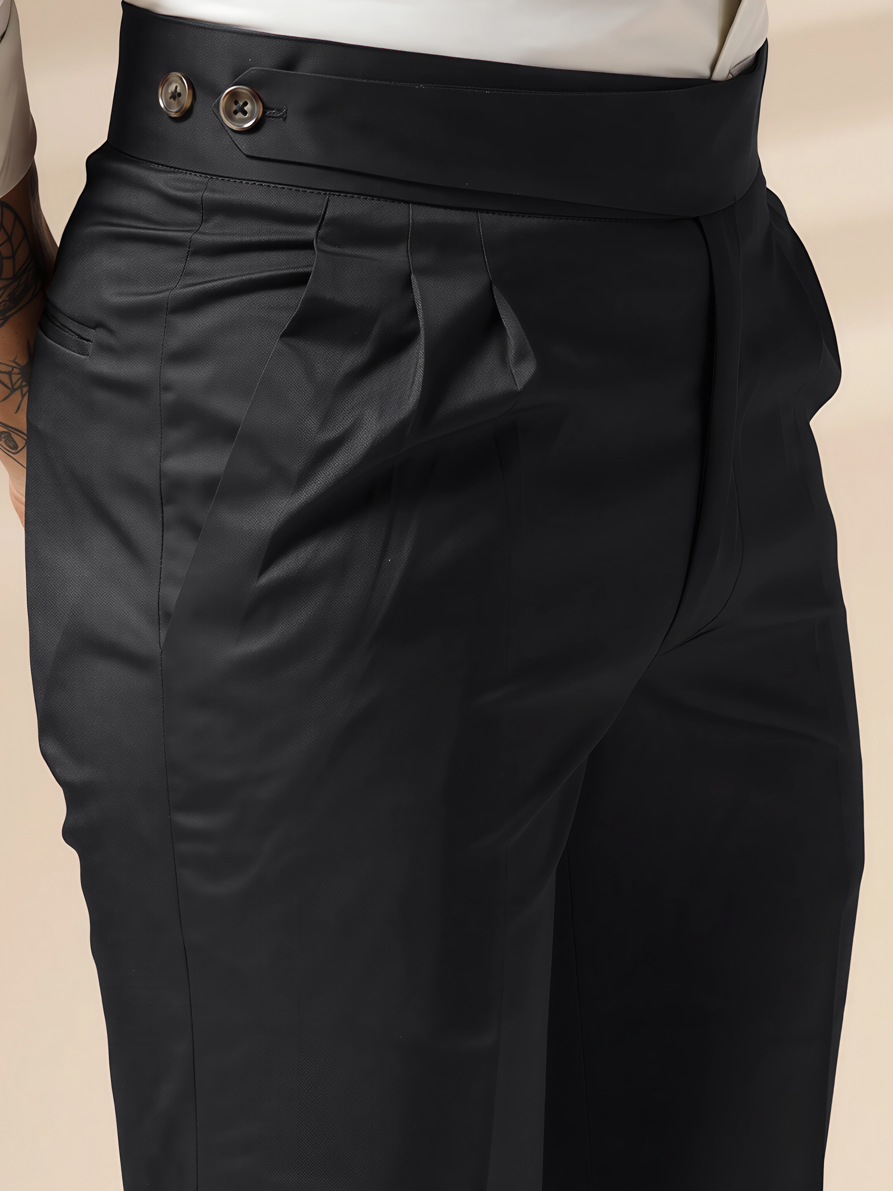 Black Classic Buttoned Gurkha Pants by TALIAN VEGA®