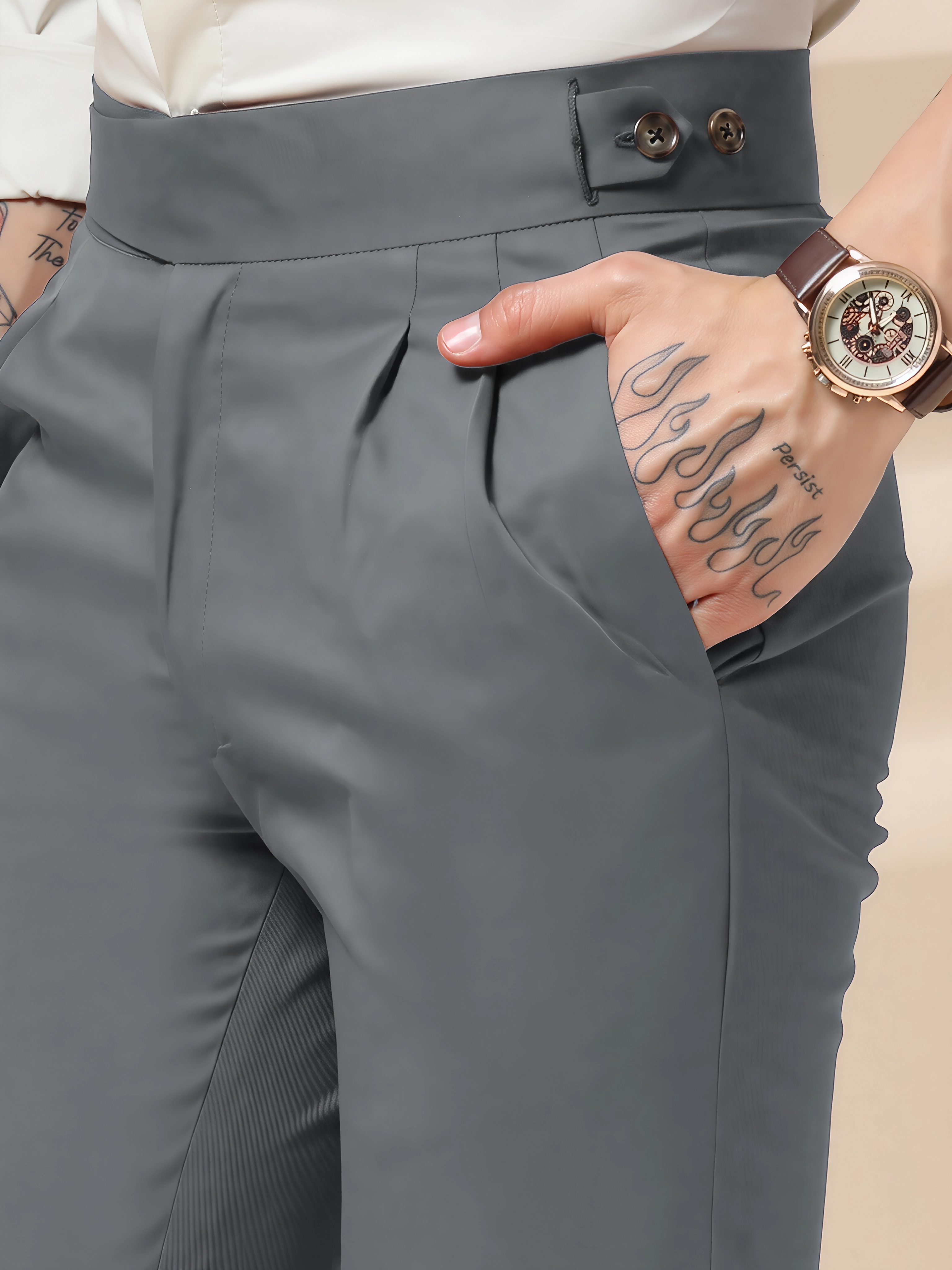 Stone Grey Classic Buttoned Gurkha Pants by ITALIAN VEGA®