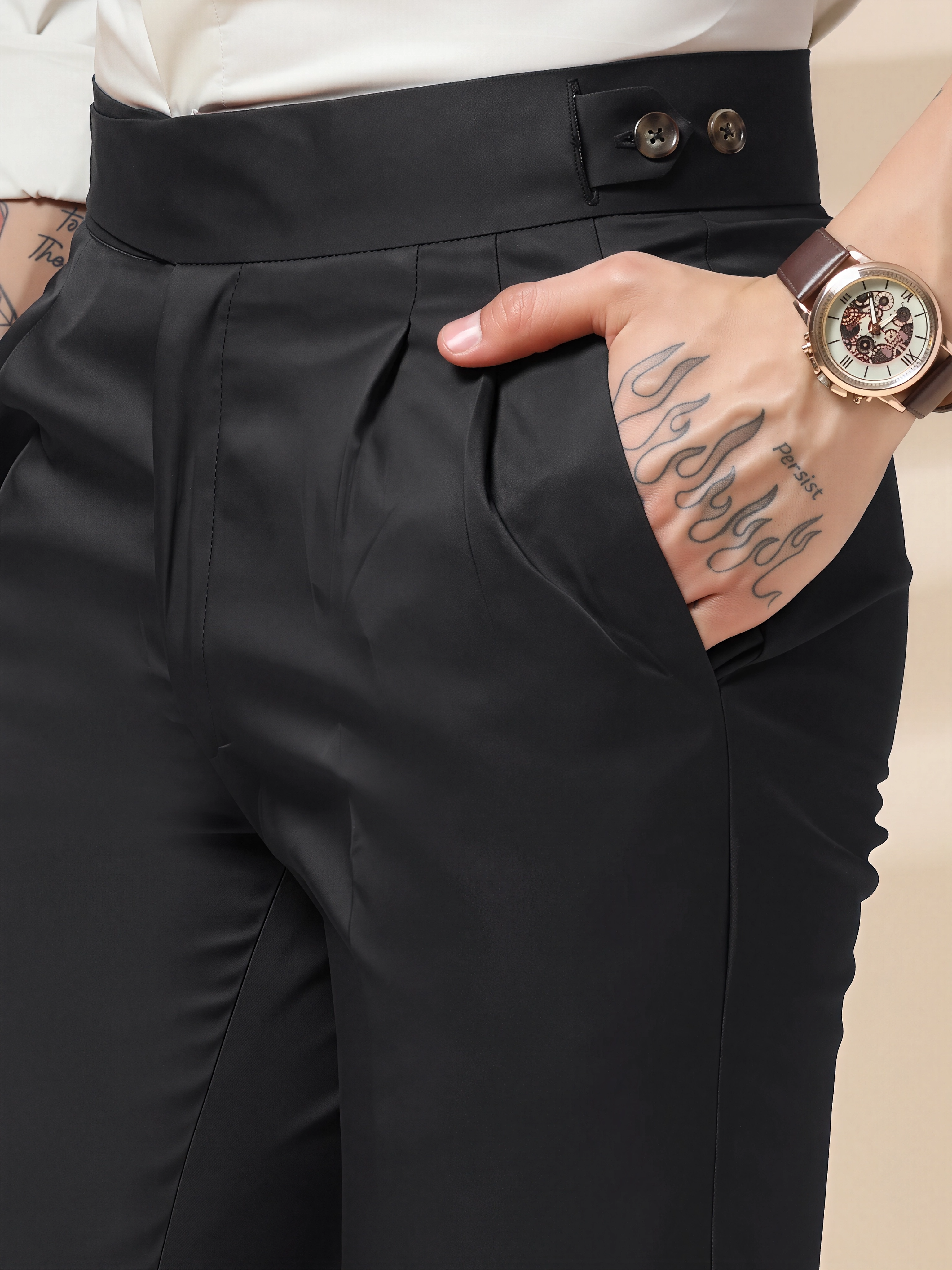 Black Classic Buttoned Gurkha Pants by TALIAN VEGA®