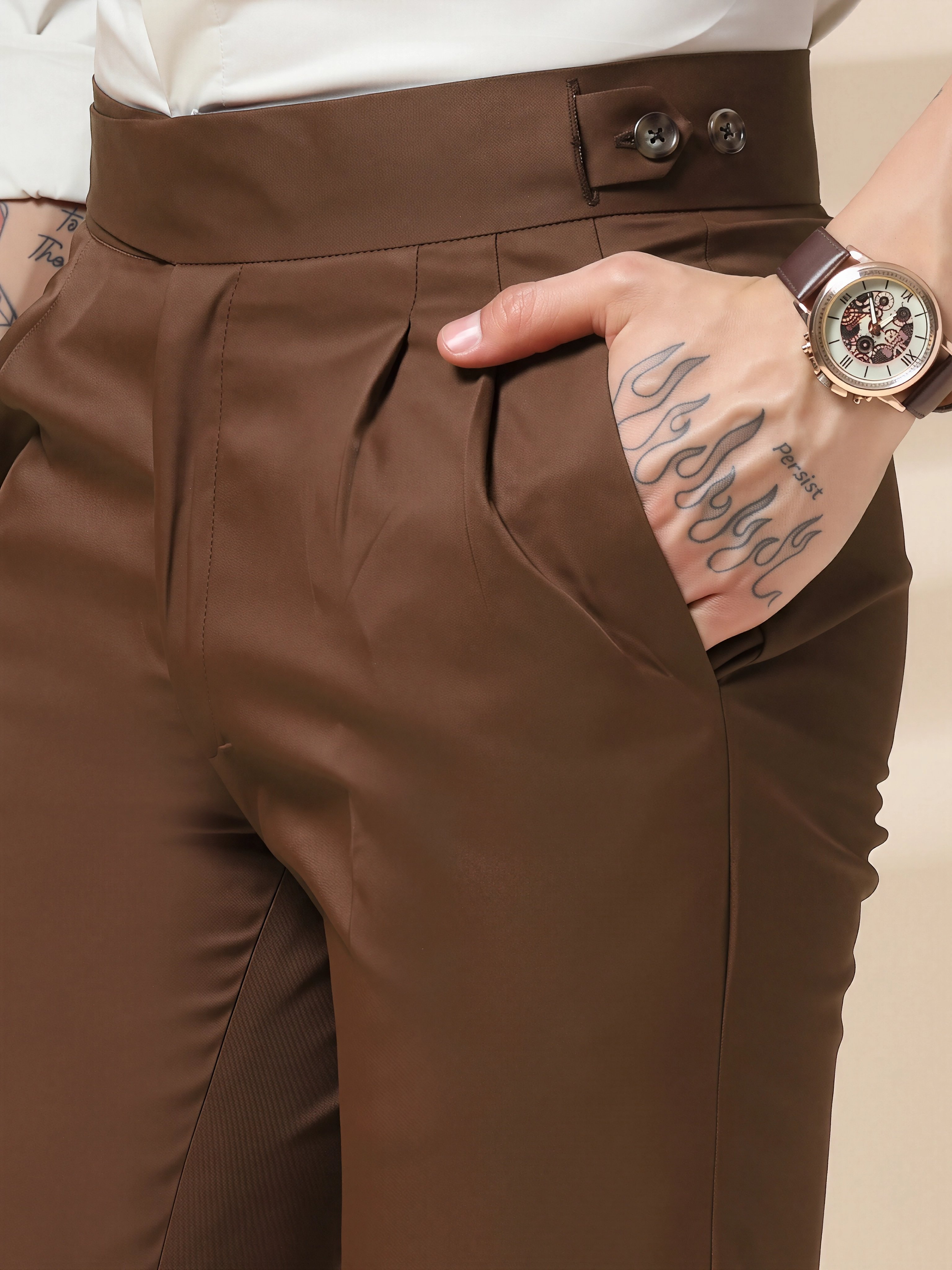 Brown Classic Buttoned Gurkha Pants by ITALIAN VEGA®
