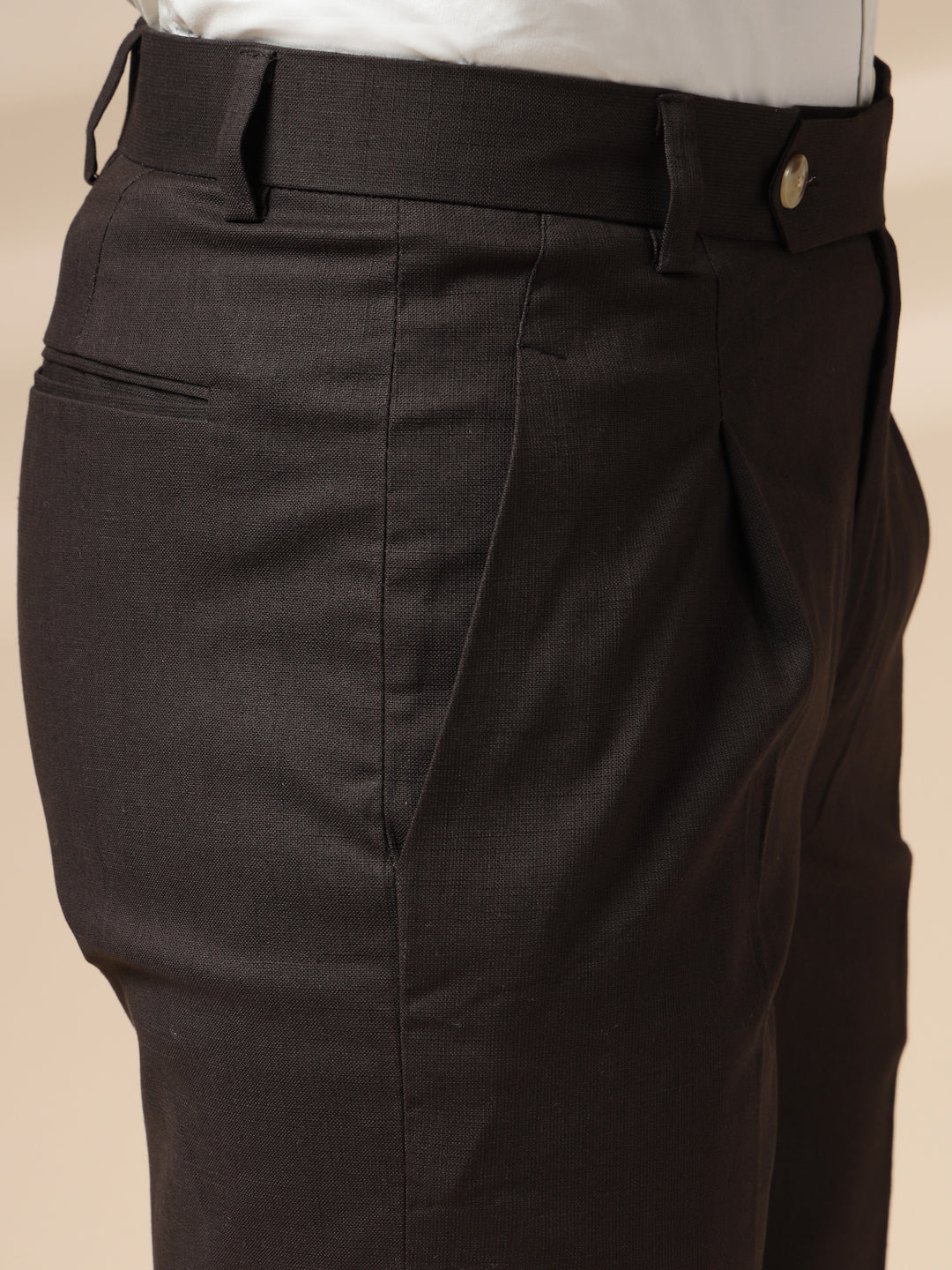 Brown Formal Pleated Linen Gurkha Pants | Boot Cut Fit by ITALIAN VEGA®