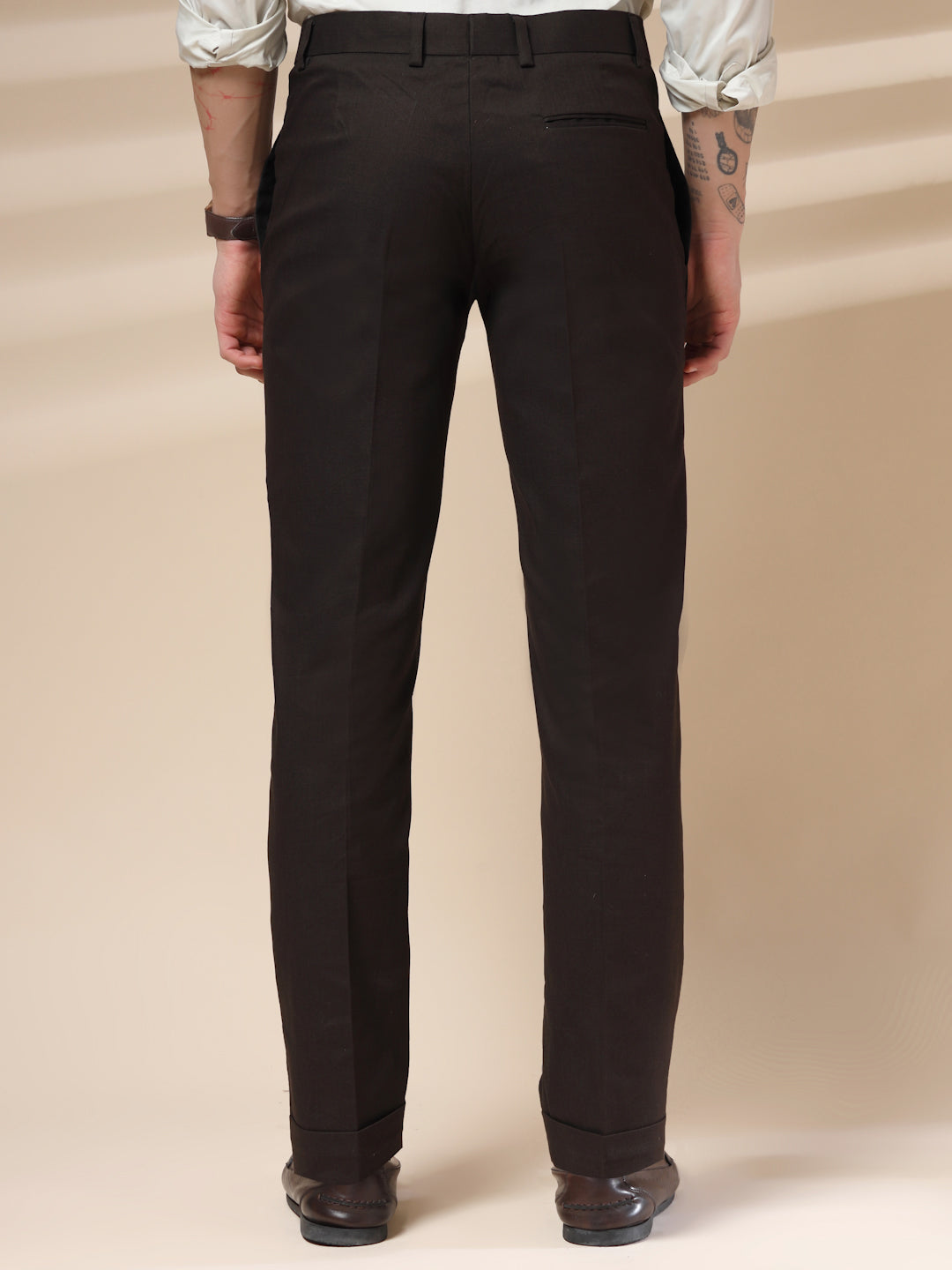 Brown Formal Pleated Linen Gurkha Pants | Boot Cut Fit by ITALIAN VEGA®