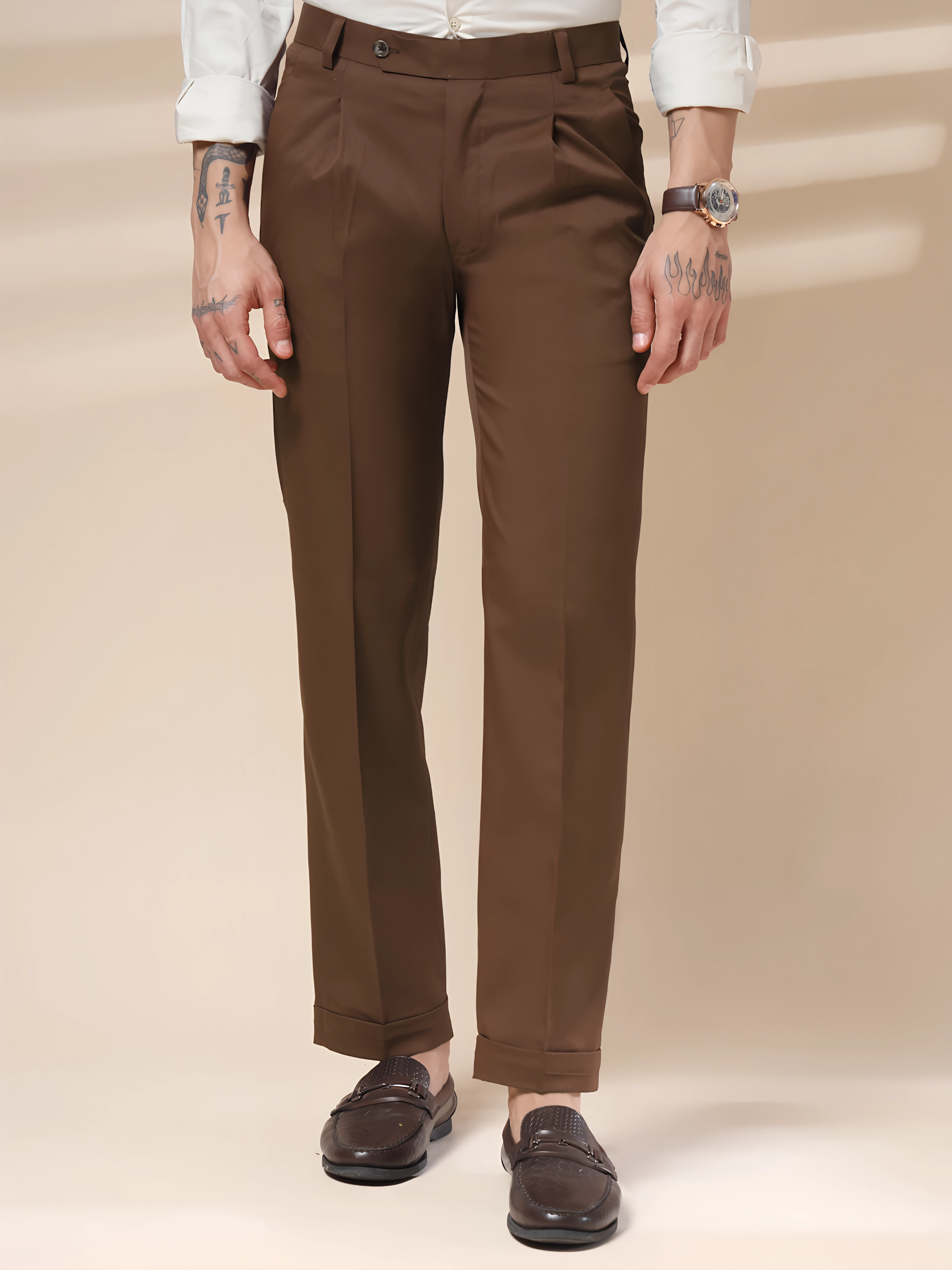 Brown Men Pleated Trouser by ITALIAN VEGA®