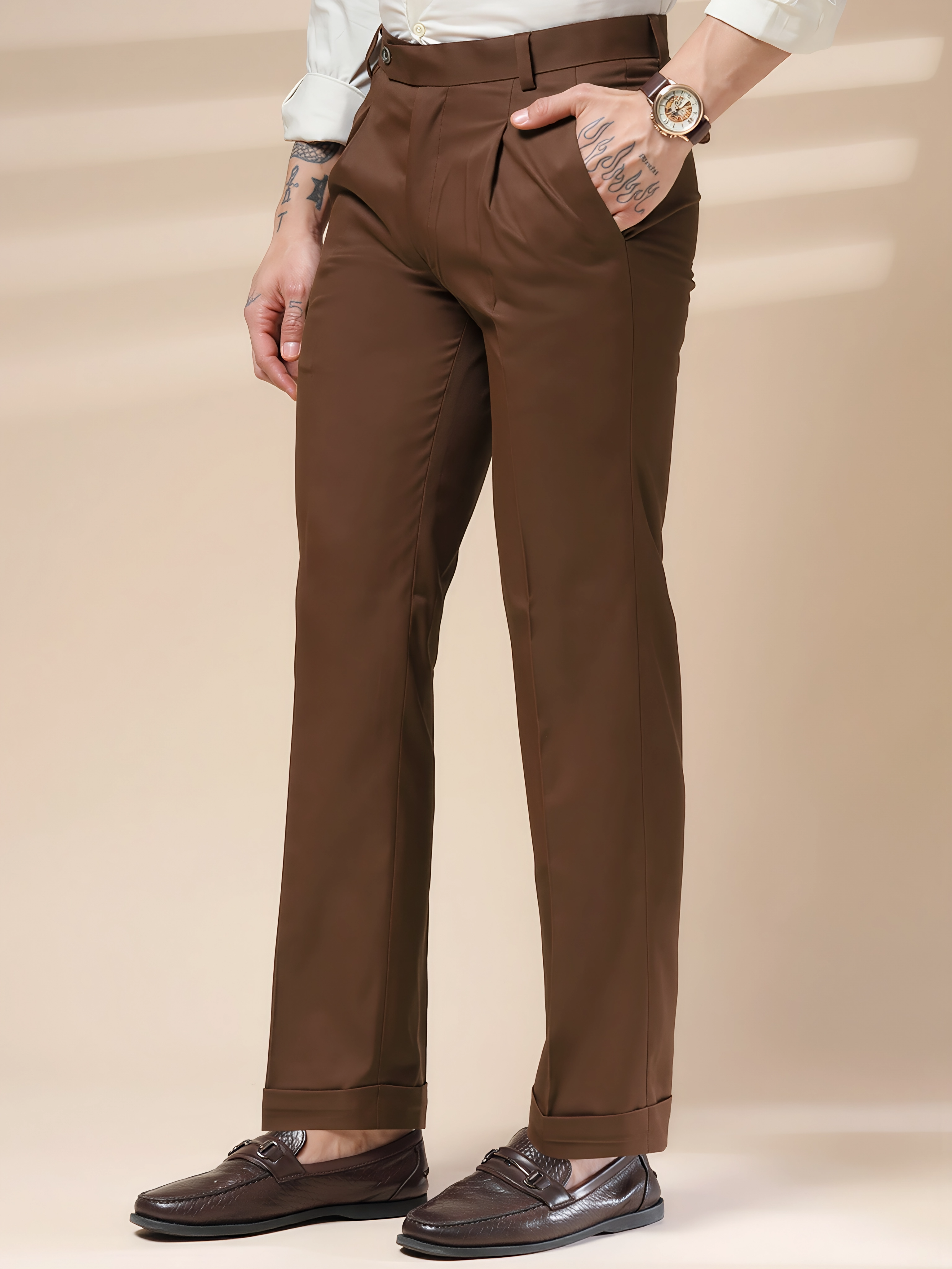 Brown Men Pleated Trouser by ITALIAN VEGA®