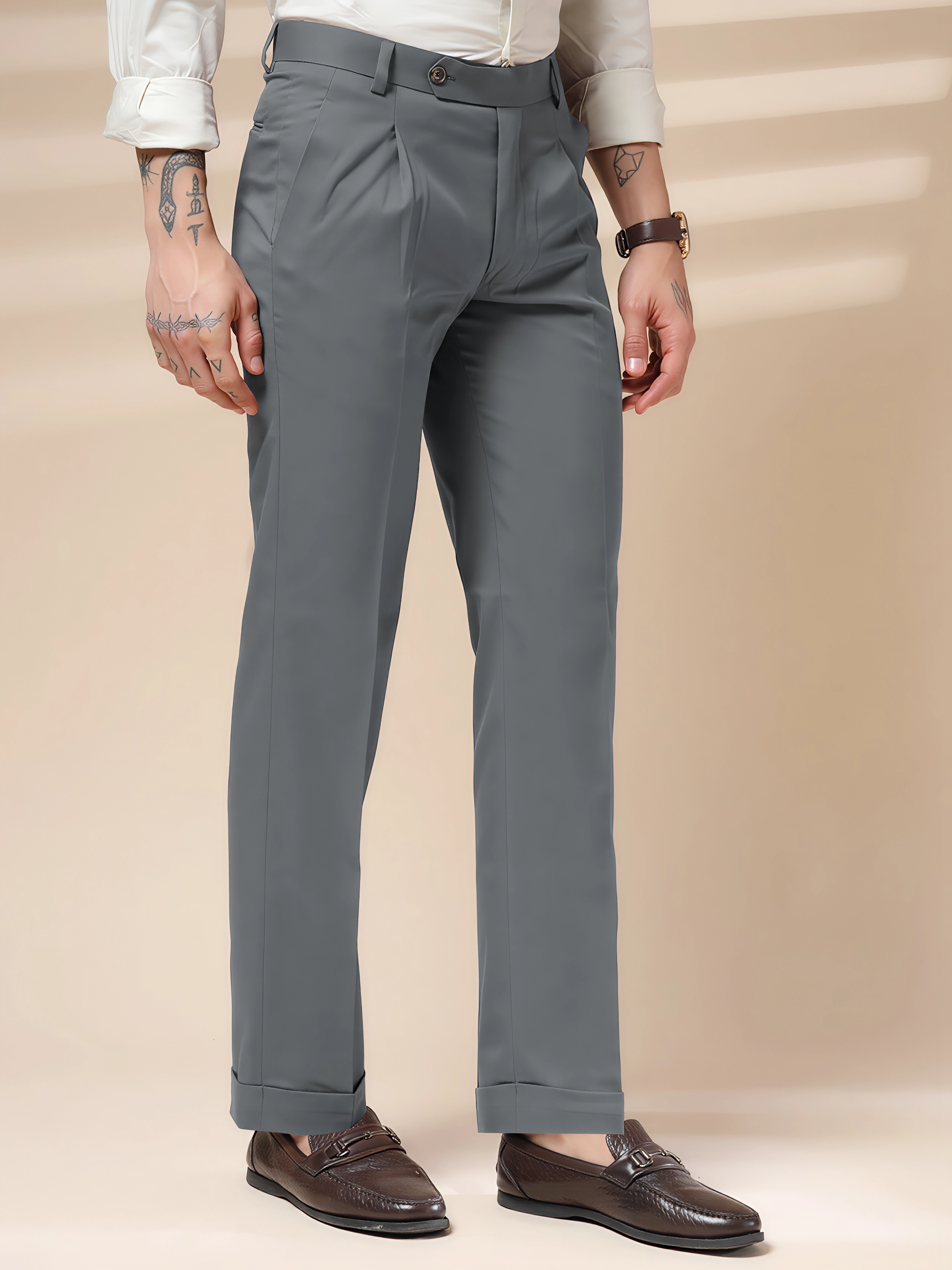 Stone Grey Men Pleated Trouser by ITALIAN VEGA®