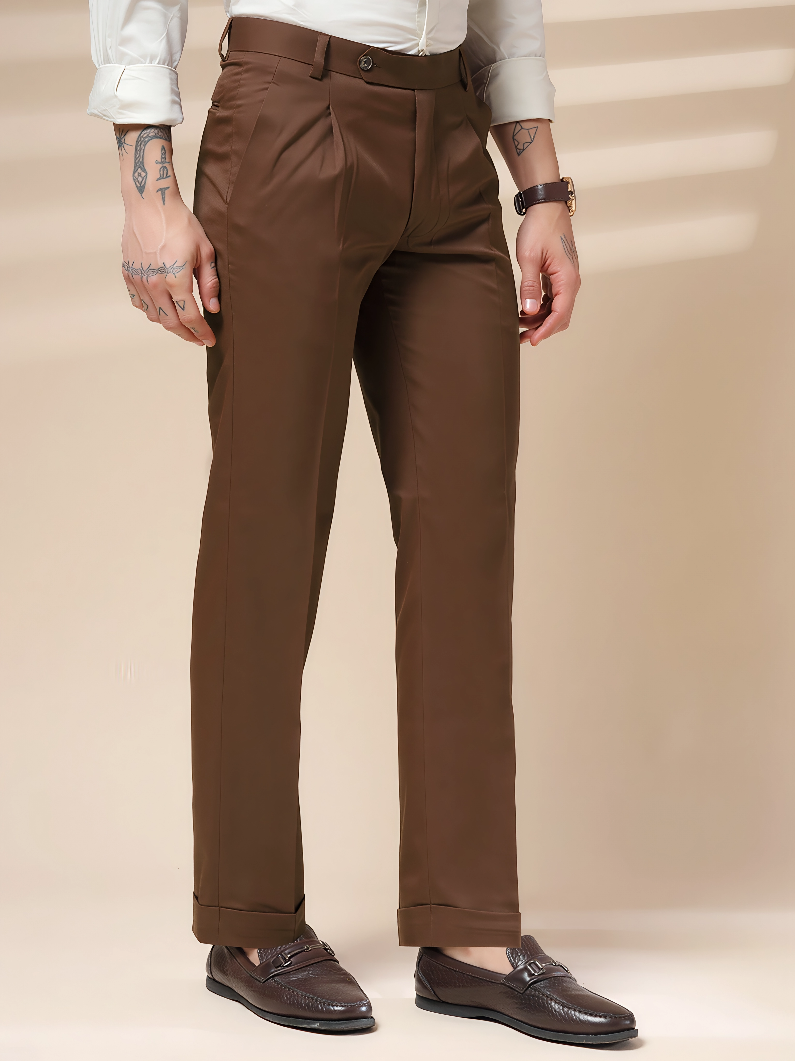 Brown Men Pleated Trouser by ITALIAN VEGA®