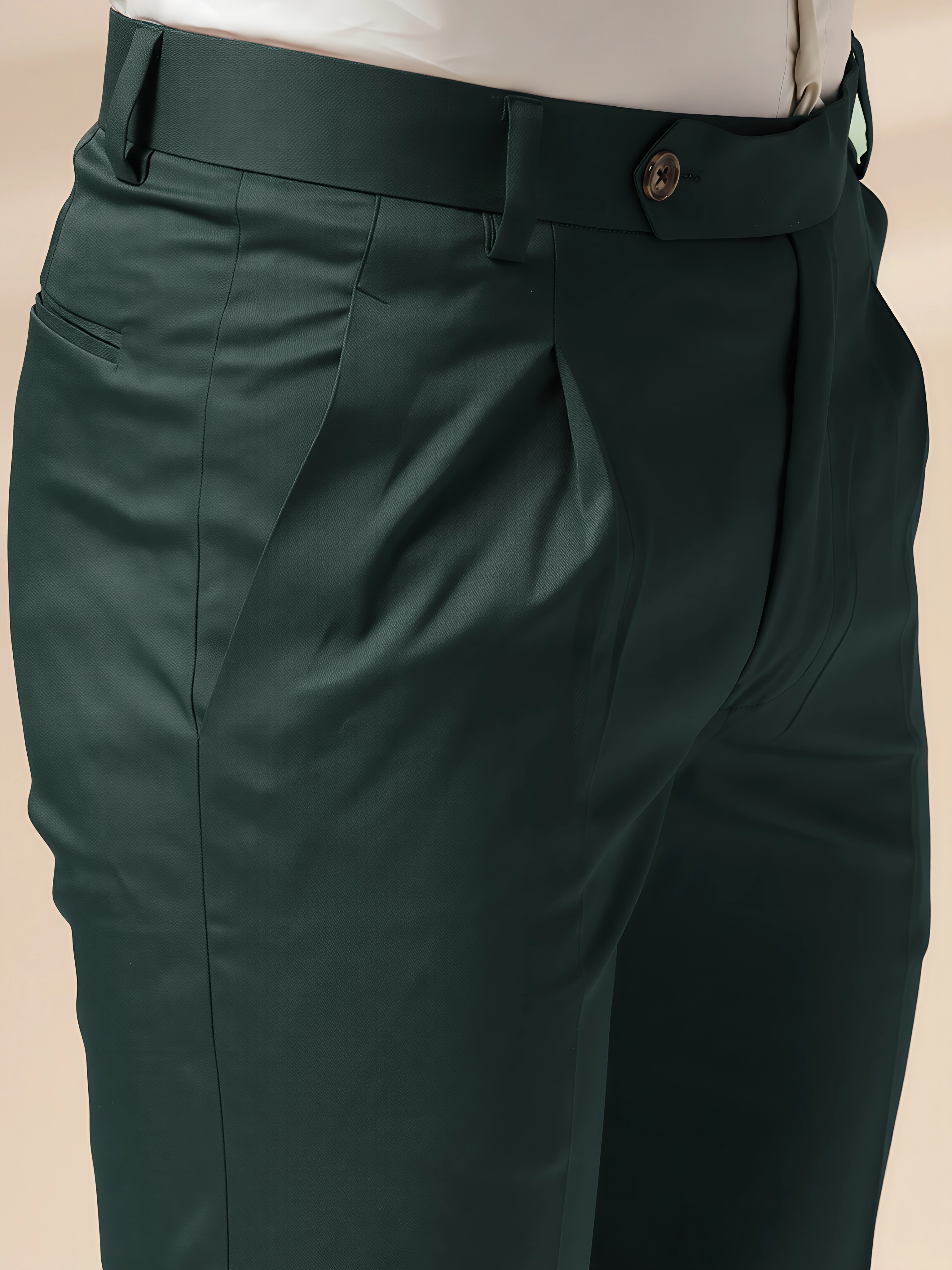 Bottle Green Men Pleated Trouser by ITALIAN VEGA®