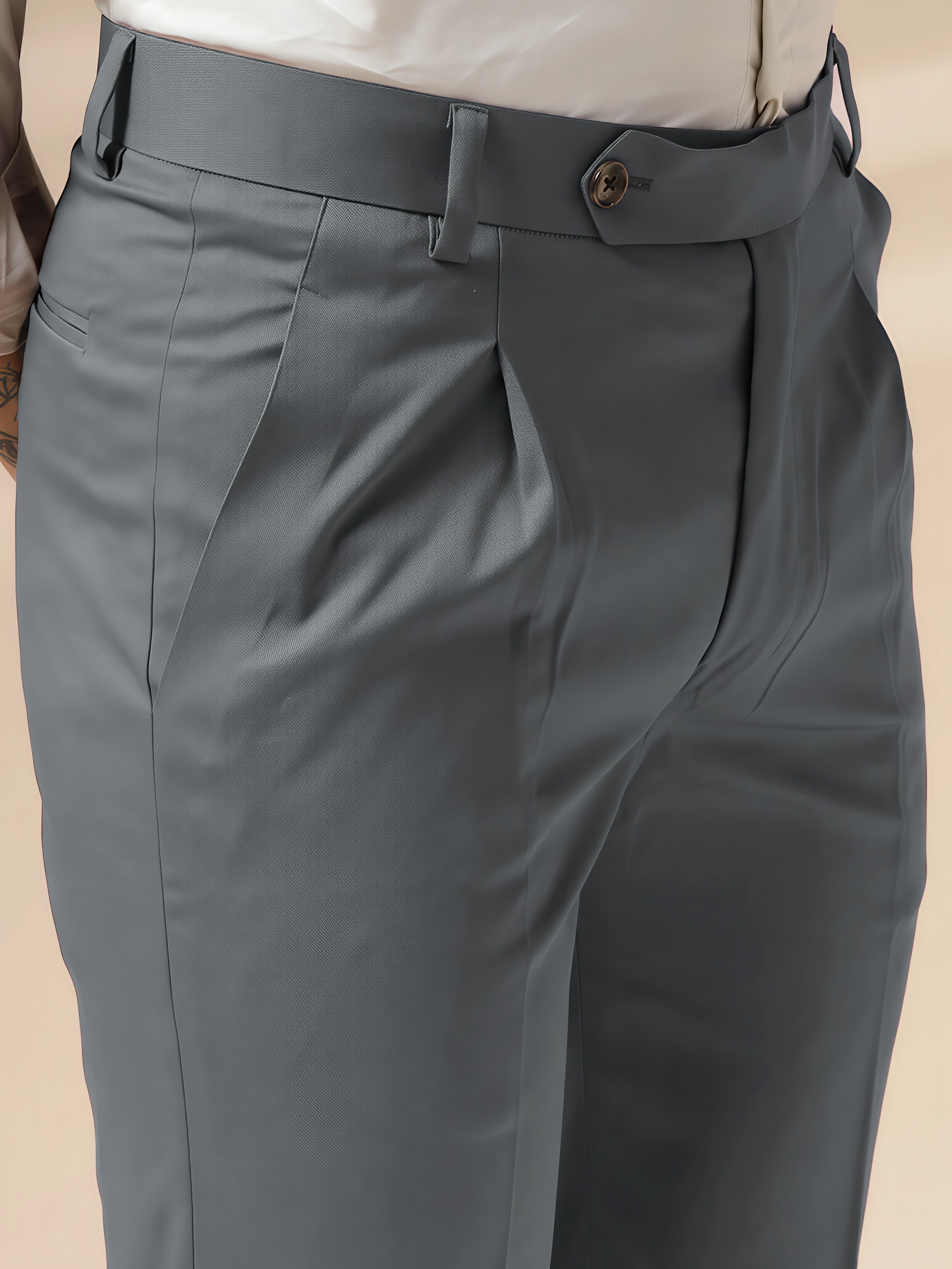 Stone Grey Men Pleated Trouser by ITALIAN VEGA®