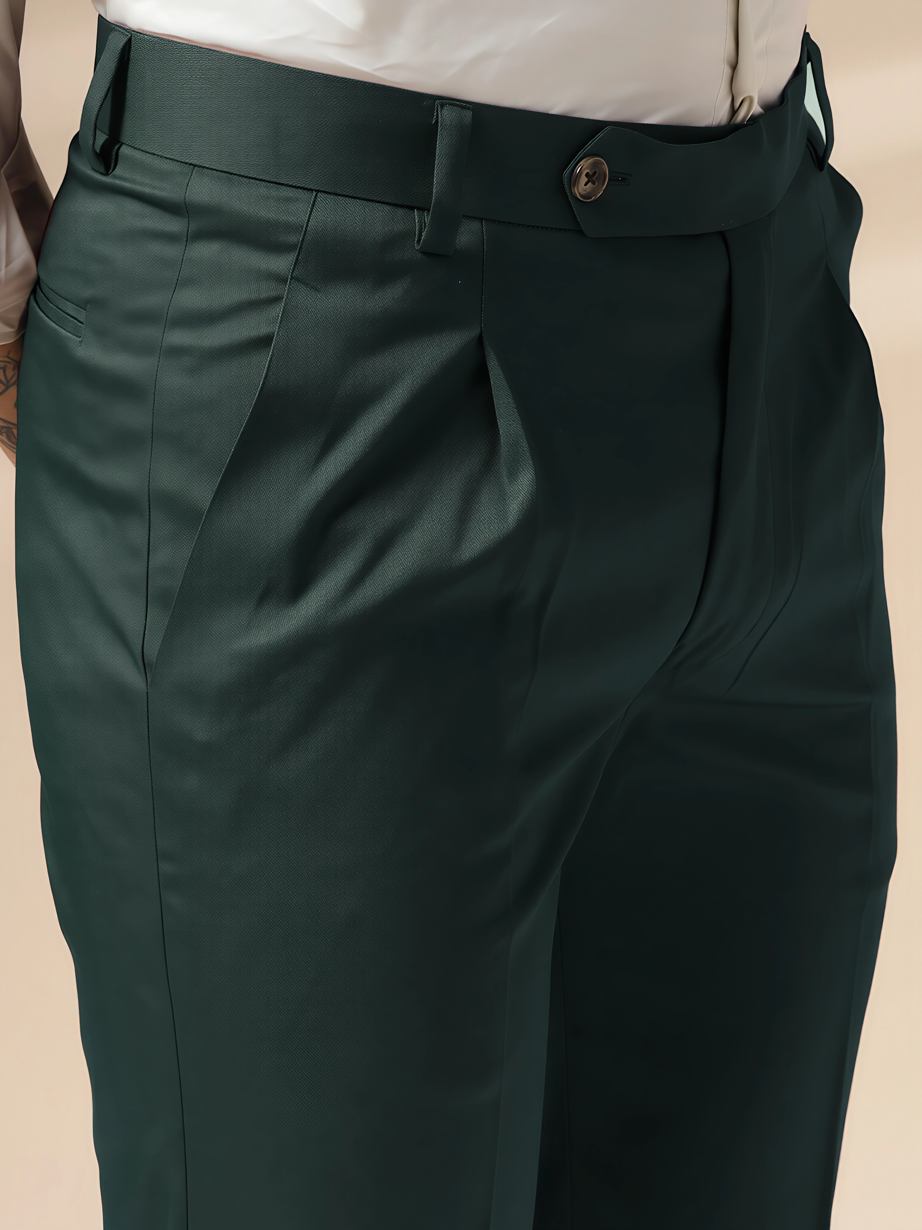 Bottle Green Men Pleated Trouser by ITALIAN VEGA®