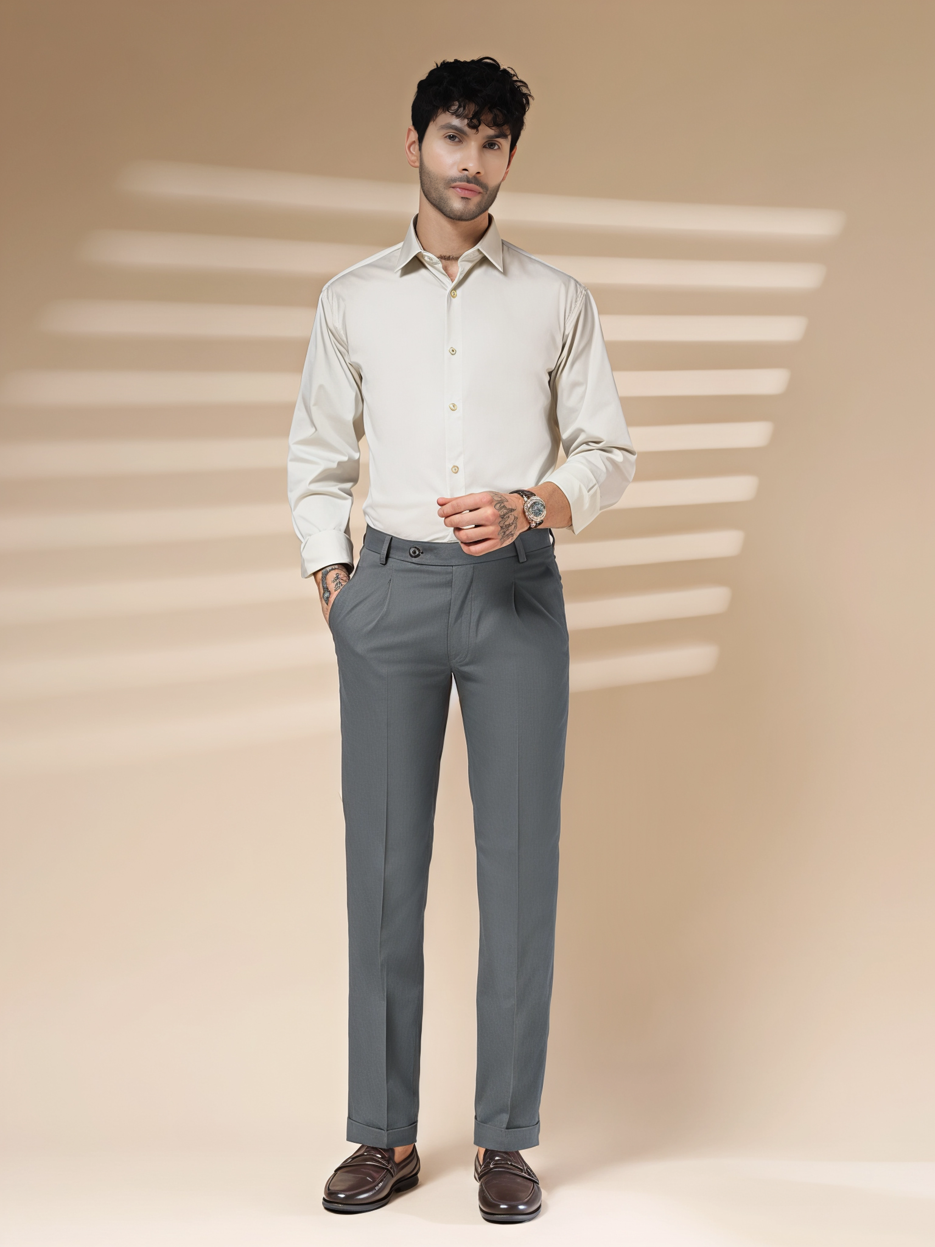 Stone Grey Men Pleated Trouser by ITALIAN VEGA®