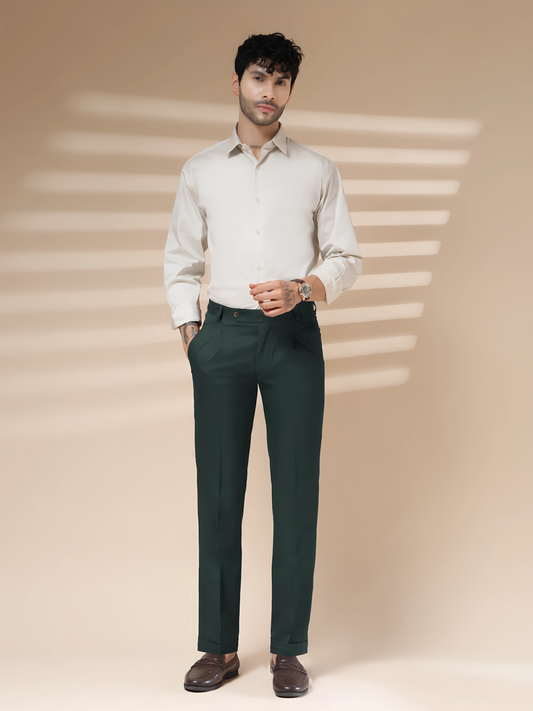 Bottle Green Men Pleated Trouser by Italian Vega®
