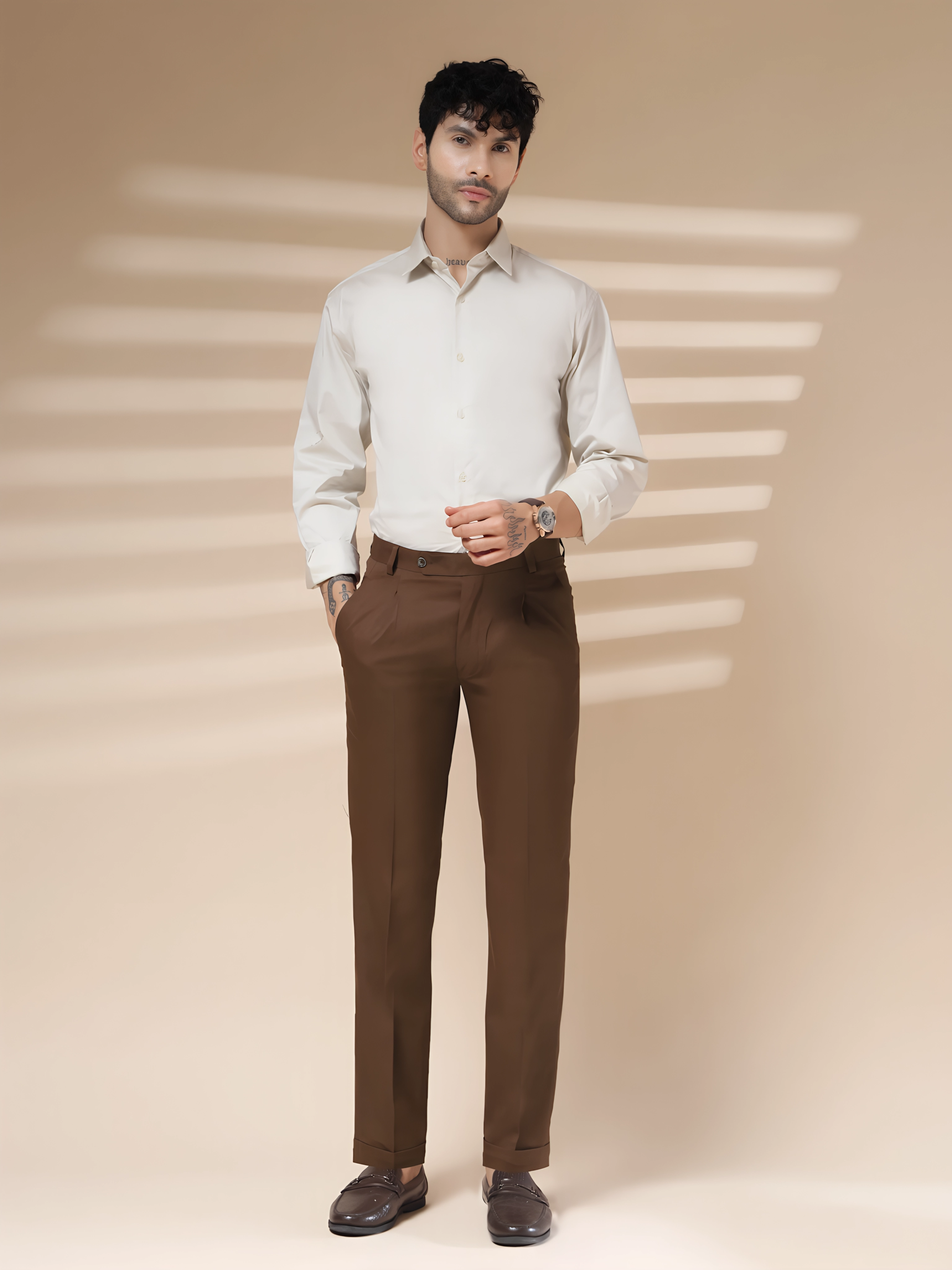 Brown Men Pleated Trouser by ITALIAN VEGA®