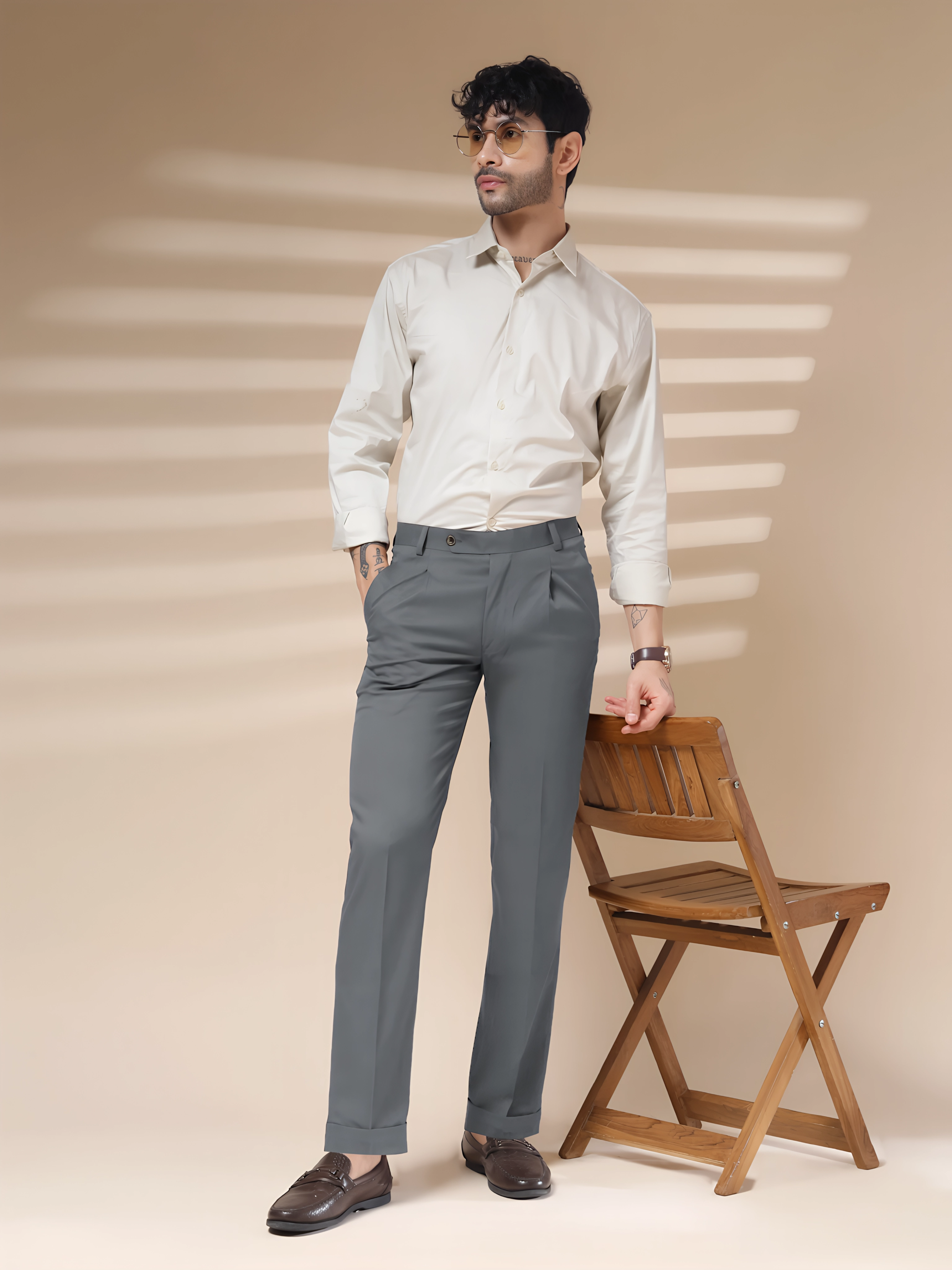Stone Grey Men Pleated Trouser by ITALIAN VEGA®