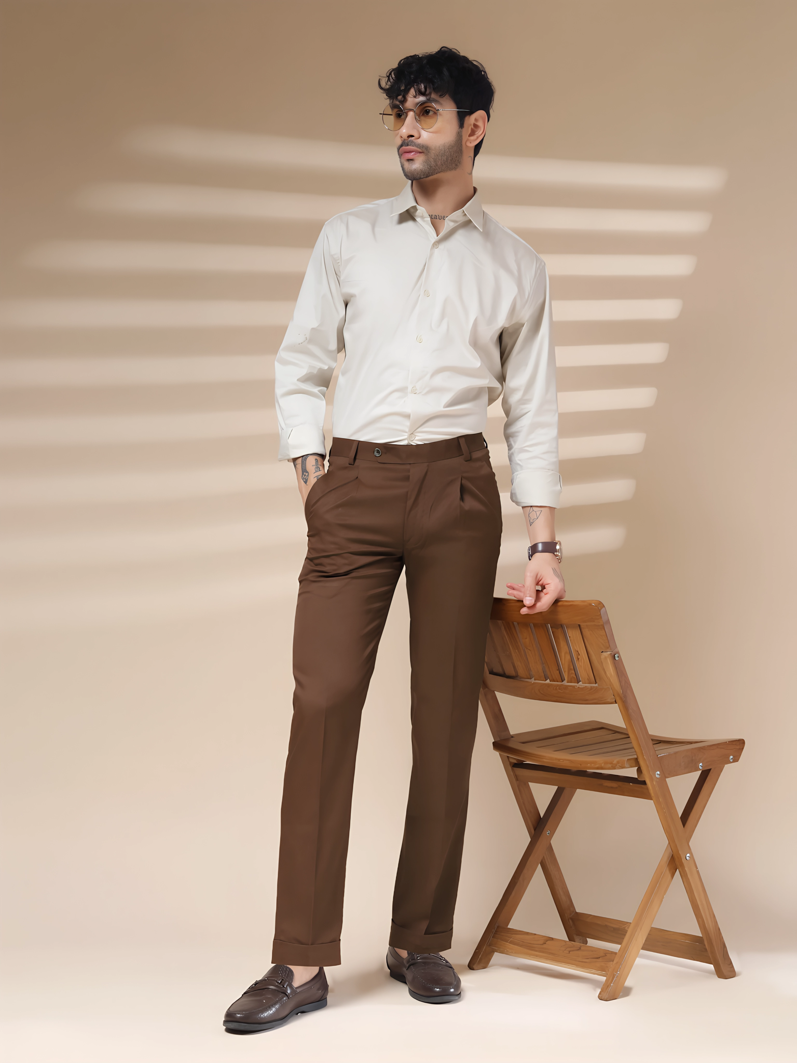 Brown Men Pleated Trouser by ITALIAN VEGA®