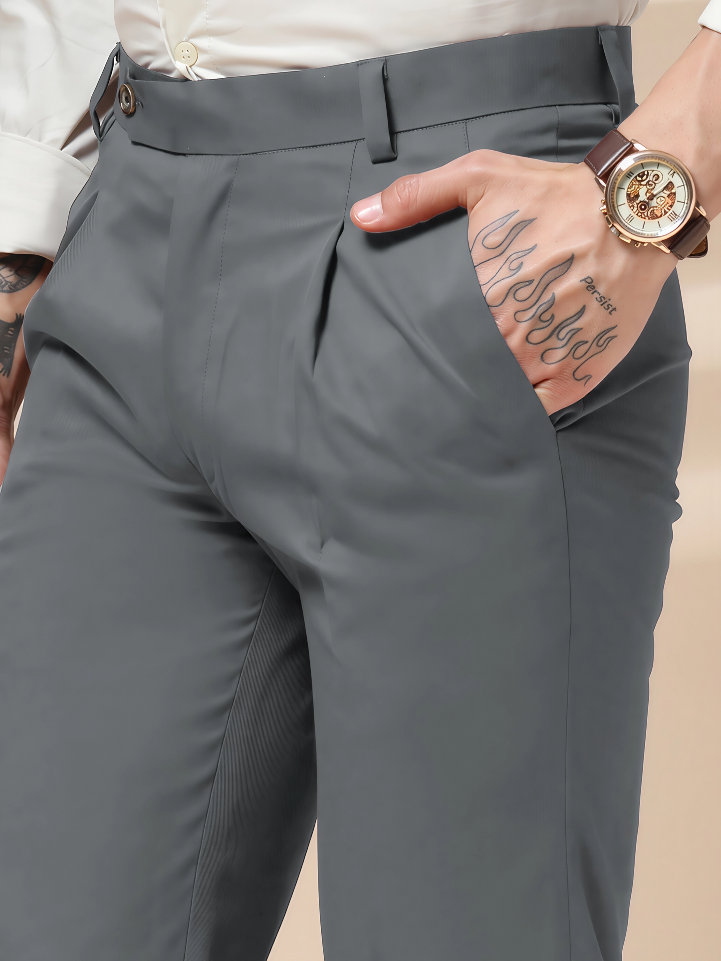 Stone Grey Men Pleated Trouser by Italian Vega®