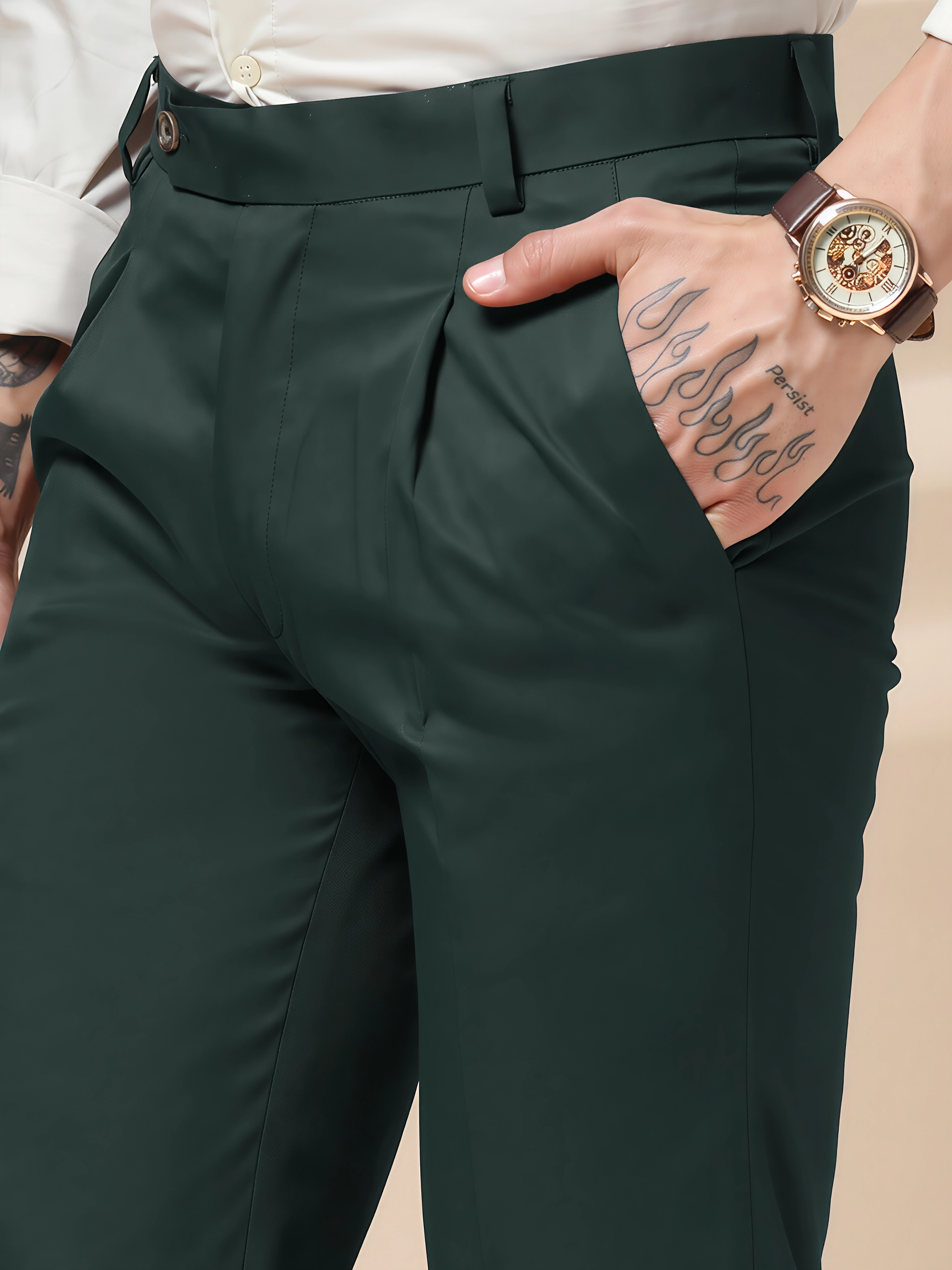 Bottle Green Men Pleated Trouser by ITALIAN VEGA®