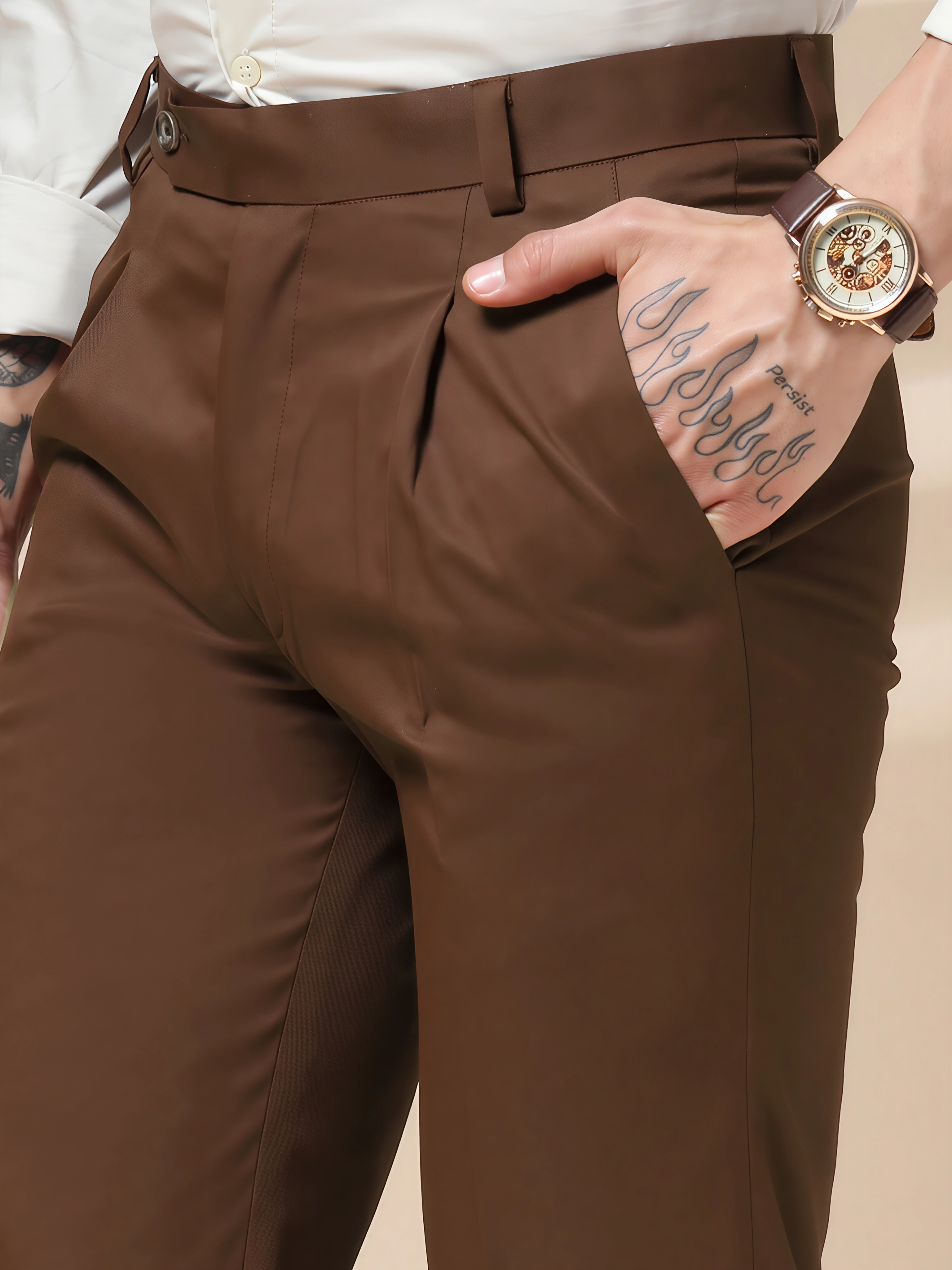 Brown Men Pleated Trouser by ITALIAN VEGA®
