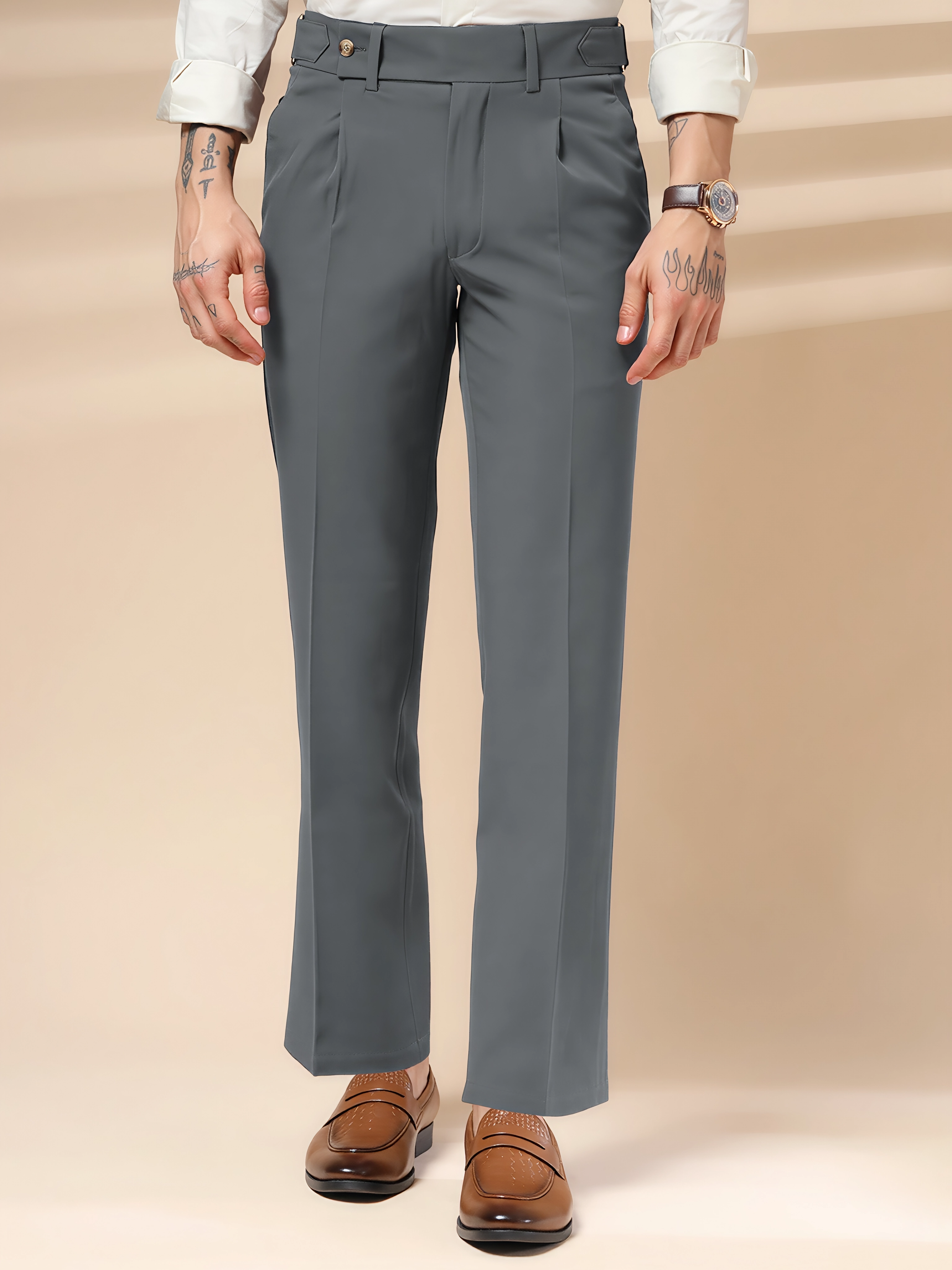 Stone Grey Oxford Gurkha Trouser by ITALIAN VEGA®
