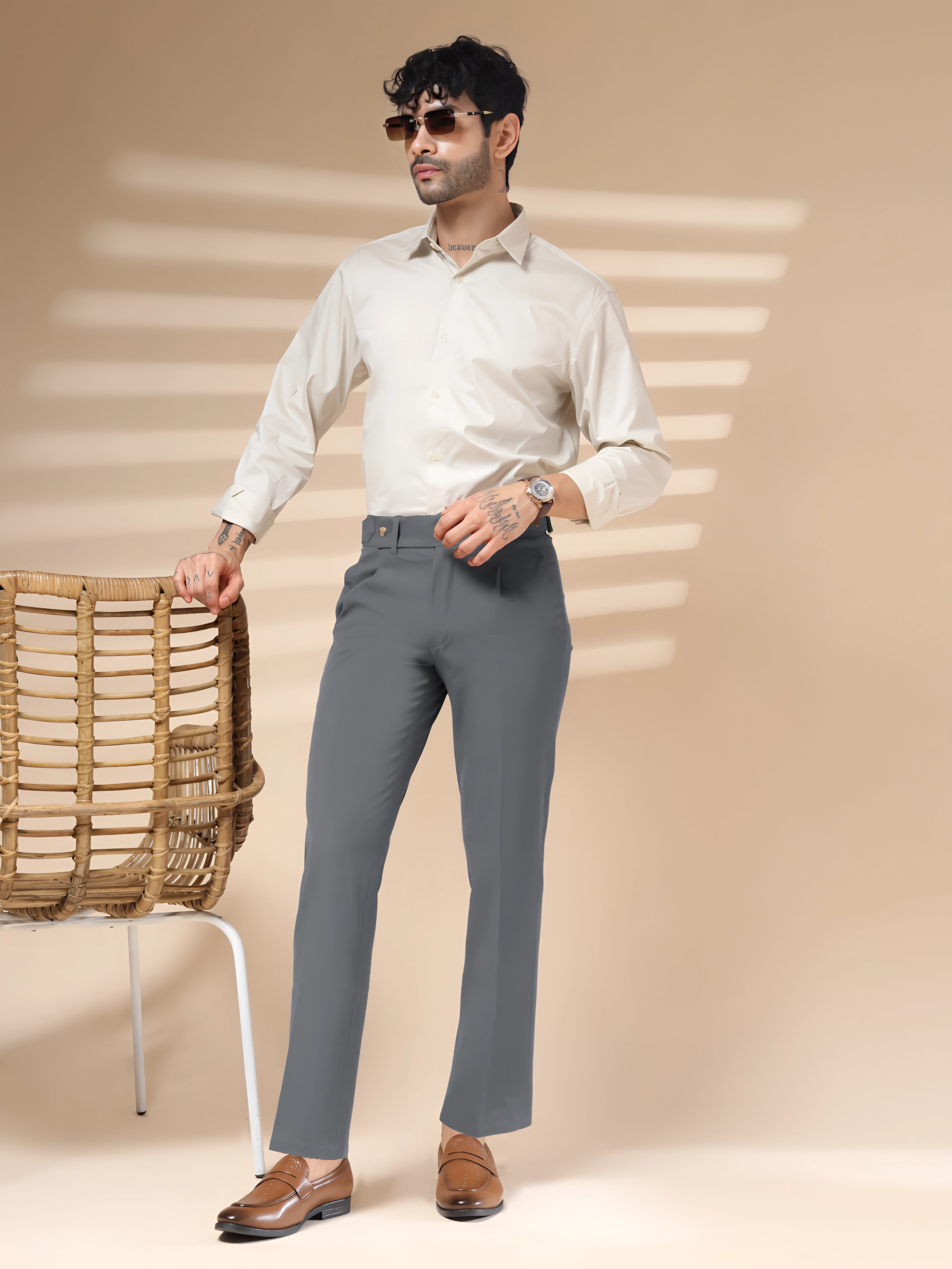 Stone Grey Oxford Gurkha Trouser by ITALIAN VEGA®