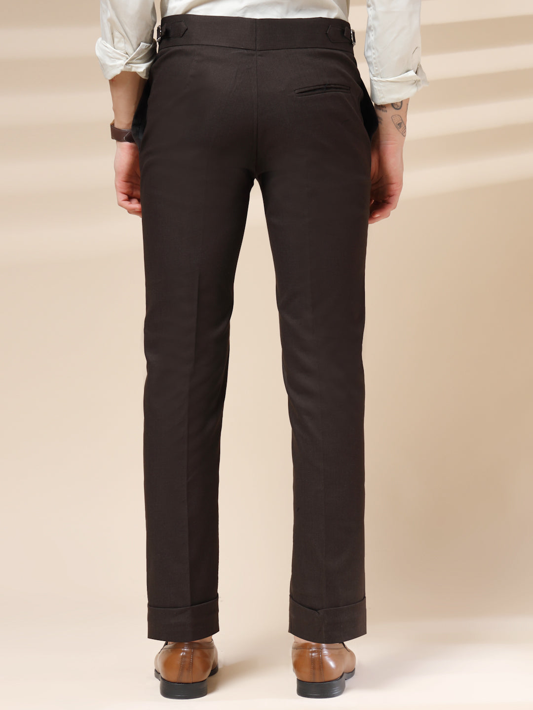 Brown Elegant Linen Gurkha Pants | Boot Cut Fit by ITALIAN VEGA®