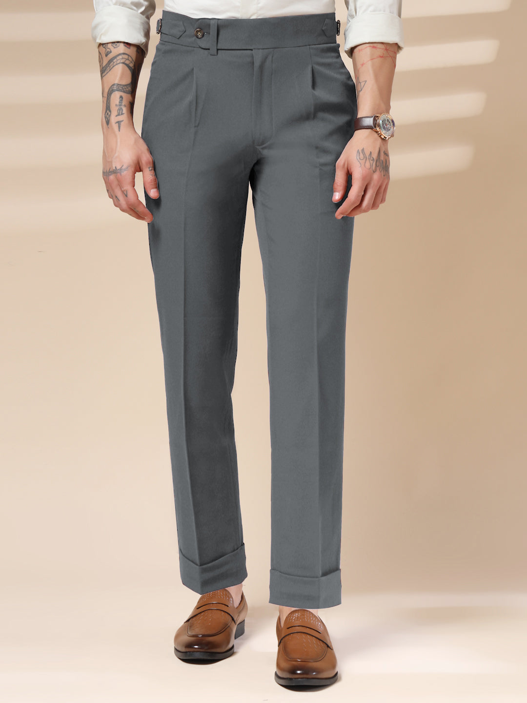 Stone Grey Italian Elegant Gurkha Trousers by Italian Vega®