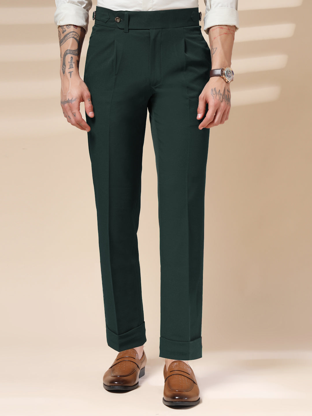 Bottle Green Italian Elegant Gurkha Trousers by ITALIAN VEGA®