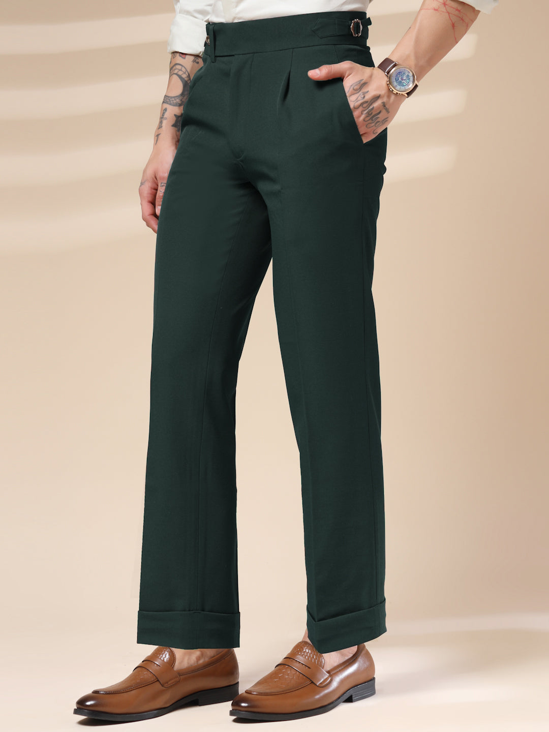 Bottle Green Italian Elegant Gurkha Trousers by ITALIAN VEGA®