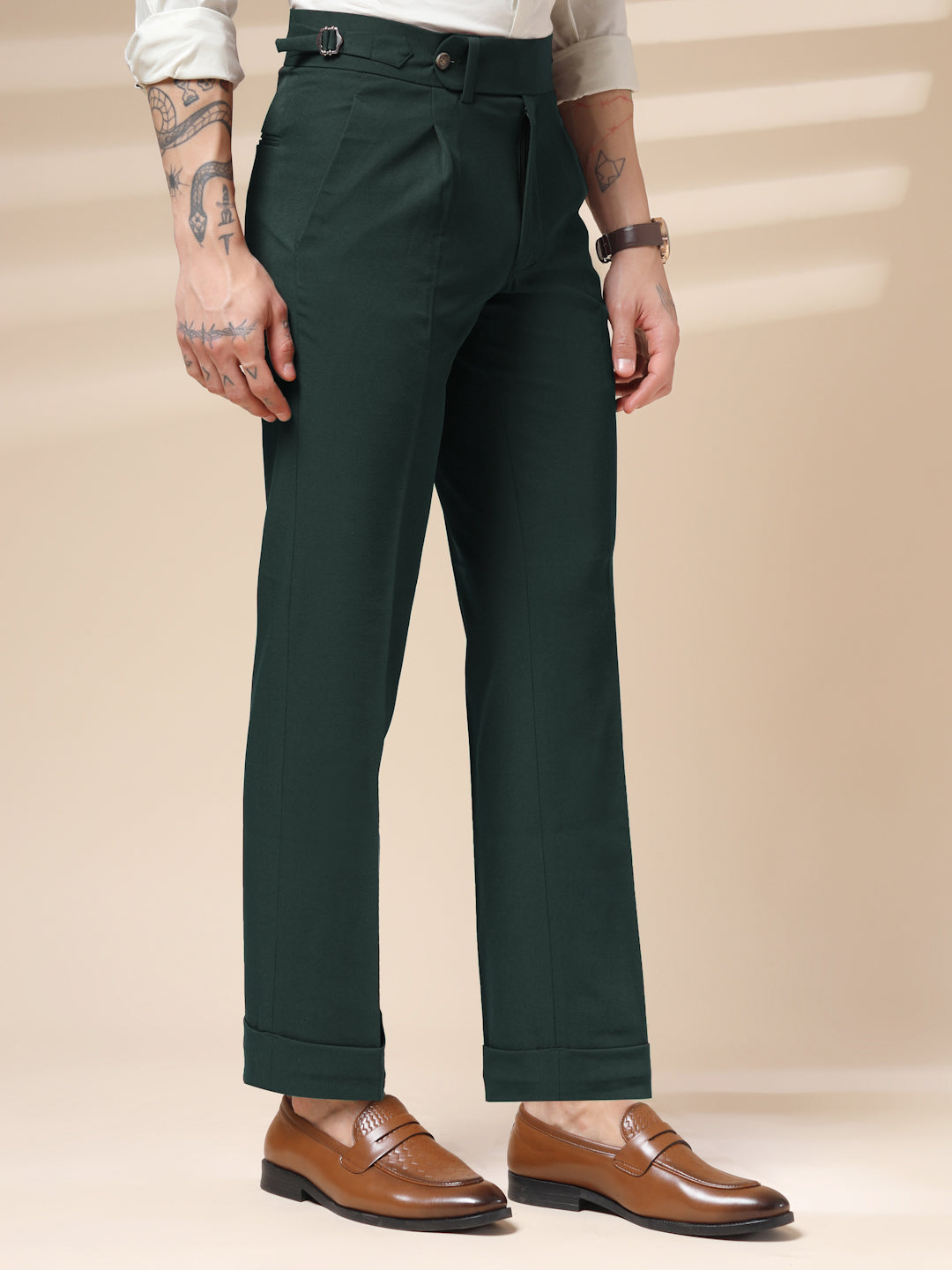 Bottle Green Italian Elegant Gurkha Trousers by Italian Vega®
