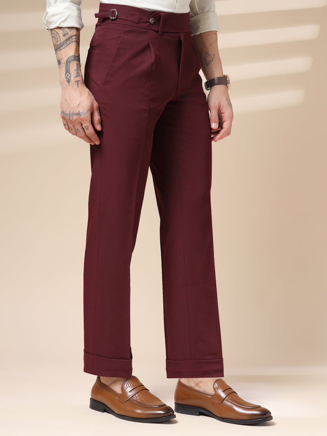 Wine Italian Elegant Gurkha Trousers by ITALIAN VEGA®