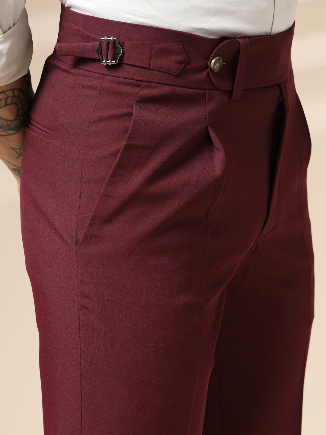 Wine Italian Elegant Gurkha Trousers by ITALIAN VEGA®