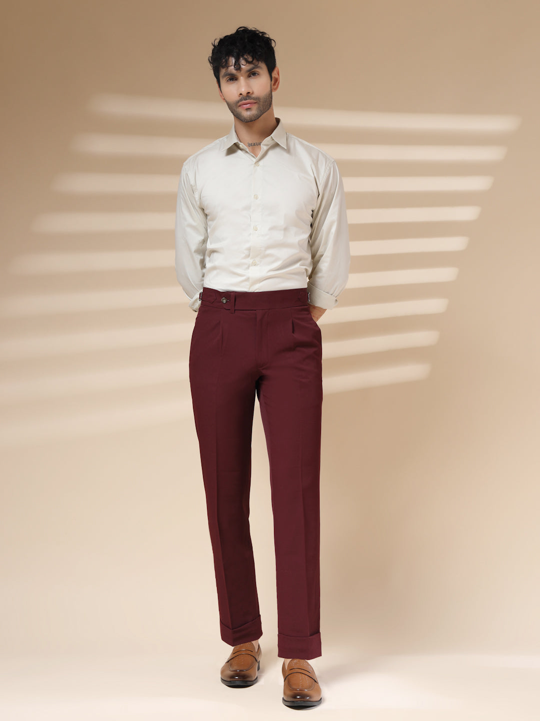 Wine Italian Elegant Gurkha Trousers by ITALIAN VEGA®