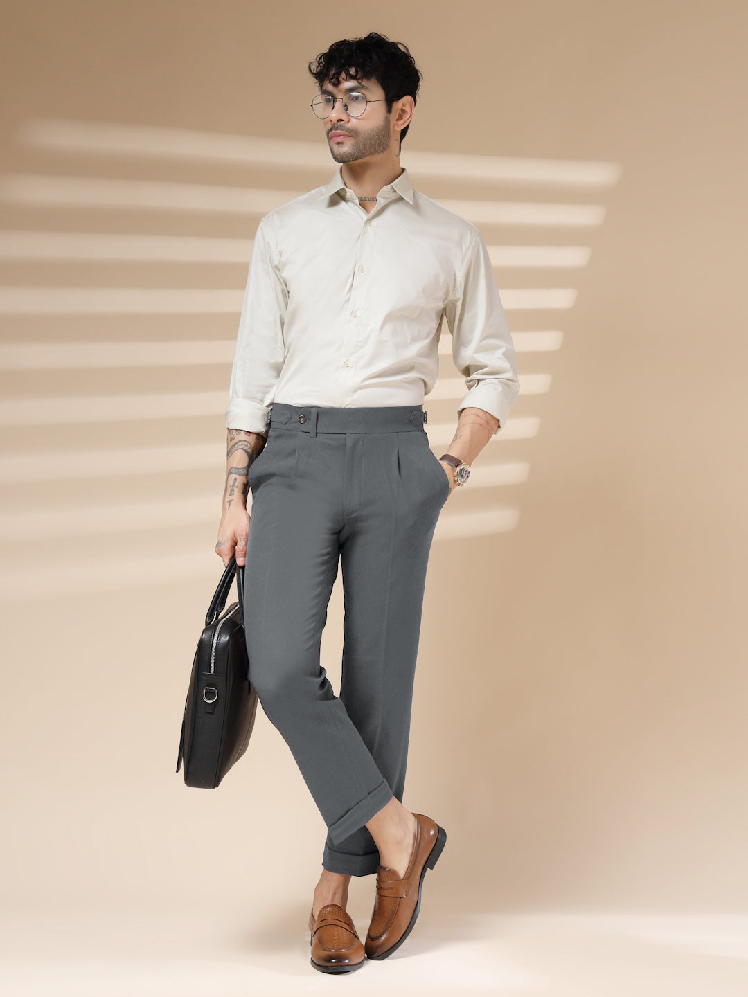 Stone Grey Italian Elegant Gurkha Trousers by ITALIAN VEGA®