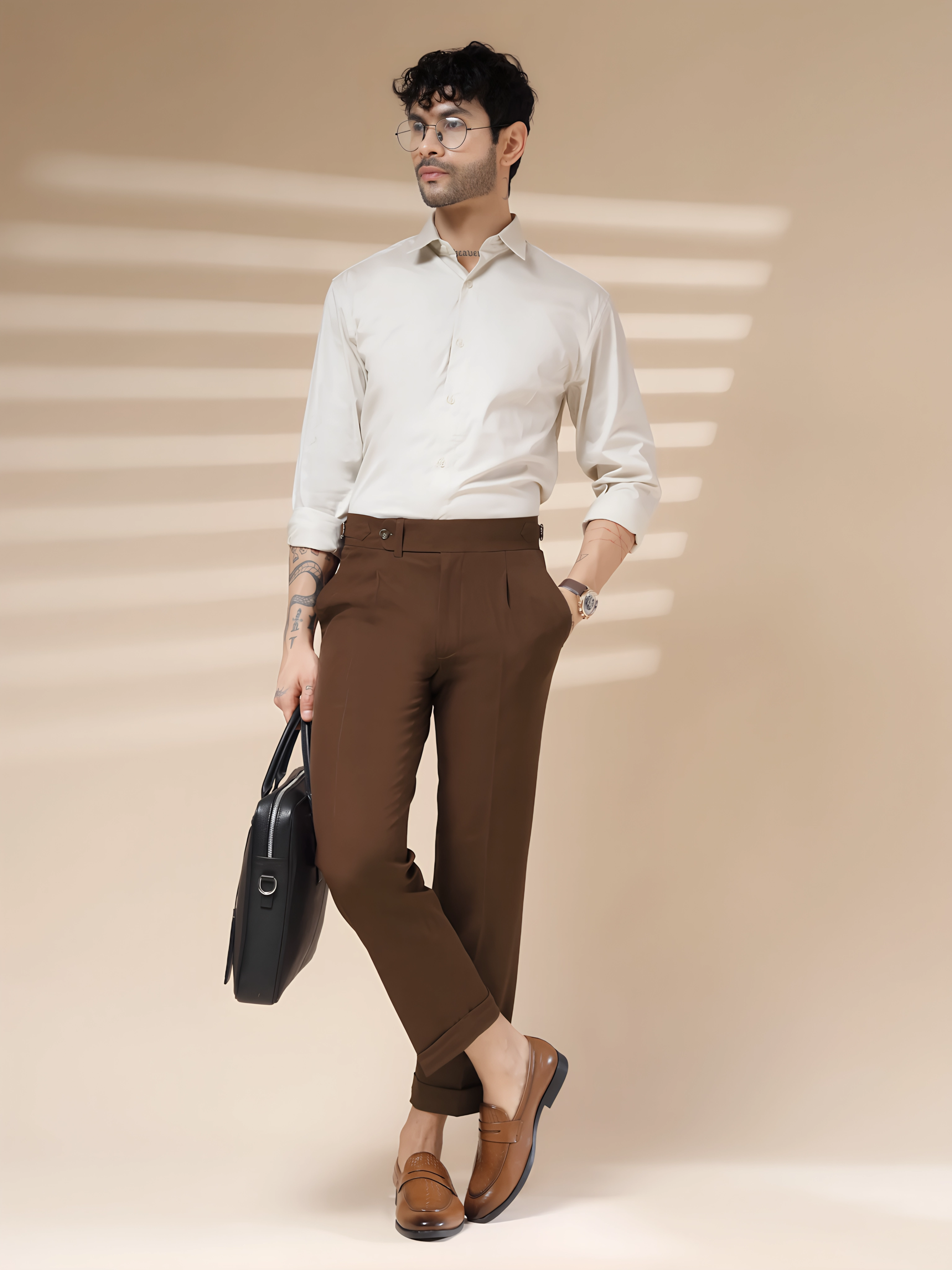 Brown Italian Elegant Gurkha Trousers by ITALIAN VEGA®