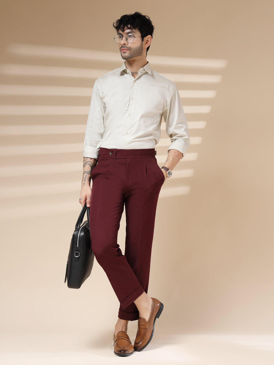 Wine Italian Elegant Gurkha Trousers by ITALIAN VEGA®
