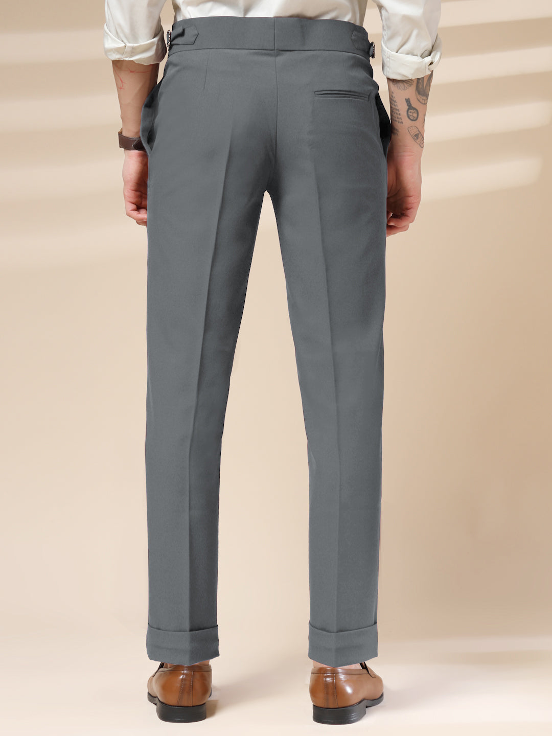 Stone Grey Italian Elegant Gurkha Trousers by ITALIAN VEGA®